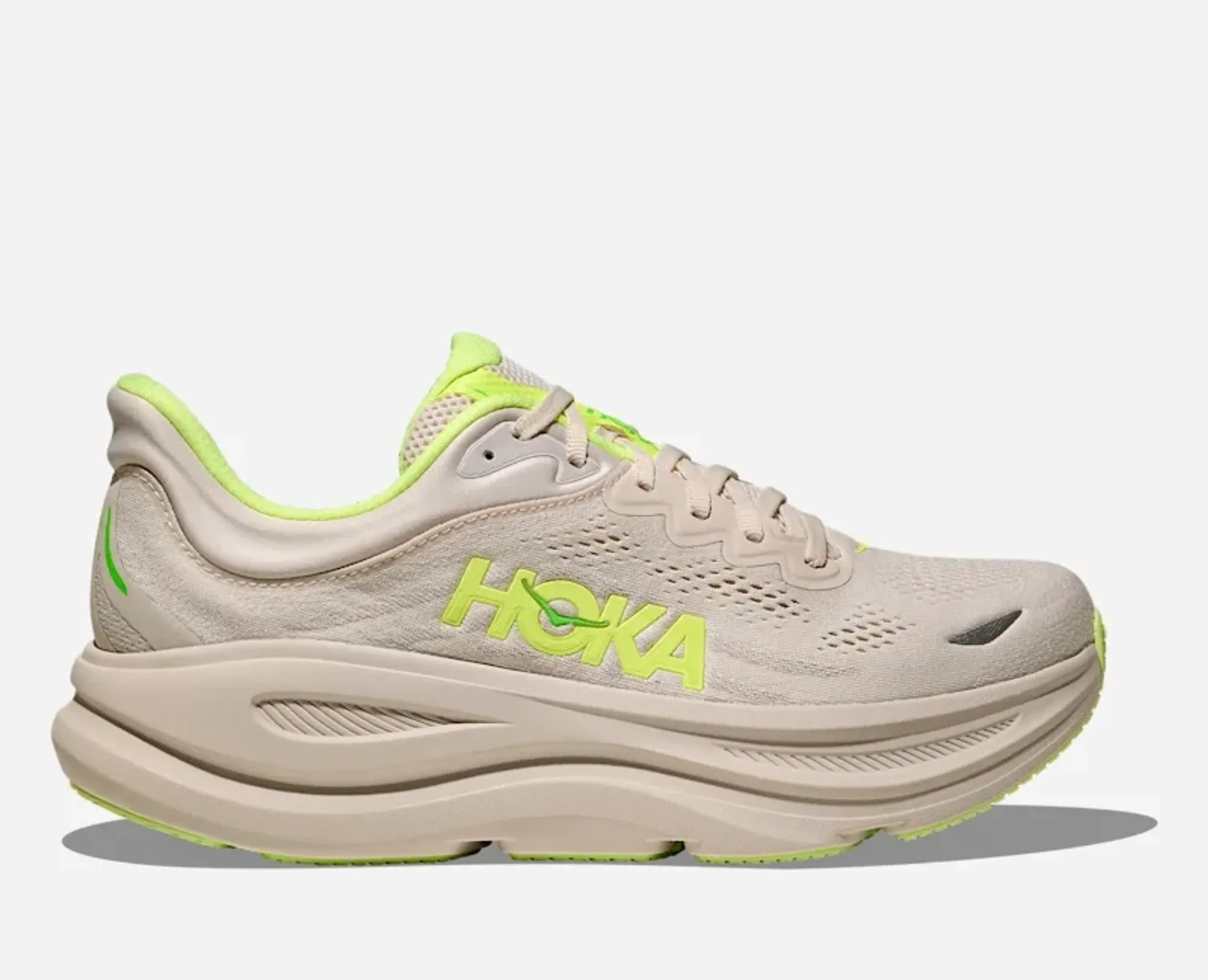 Hoka Men's Bondi 9 Road Running Shoes In Grout/Neon Yuzu