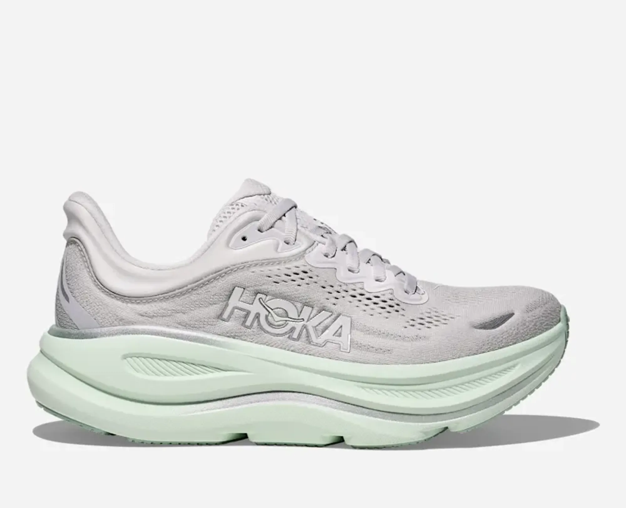 Hoka Women's Bondi 9 Road Running Shoes In Cosmic Grey/Sea Glass