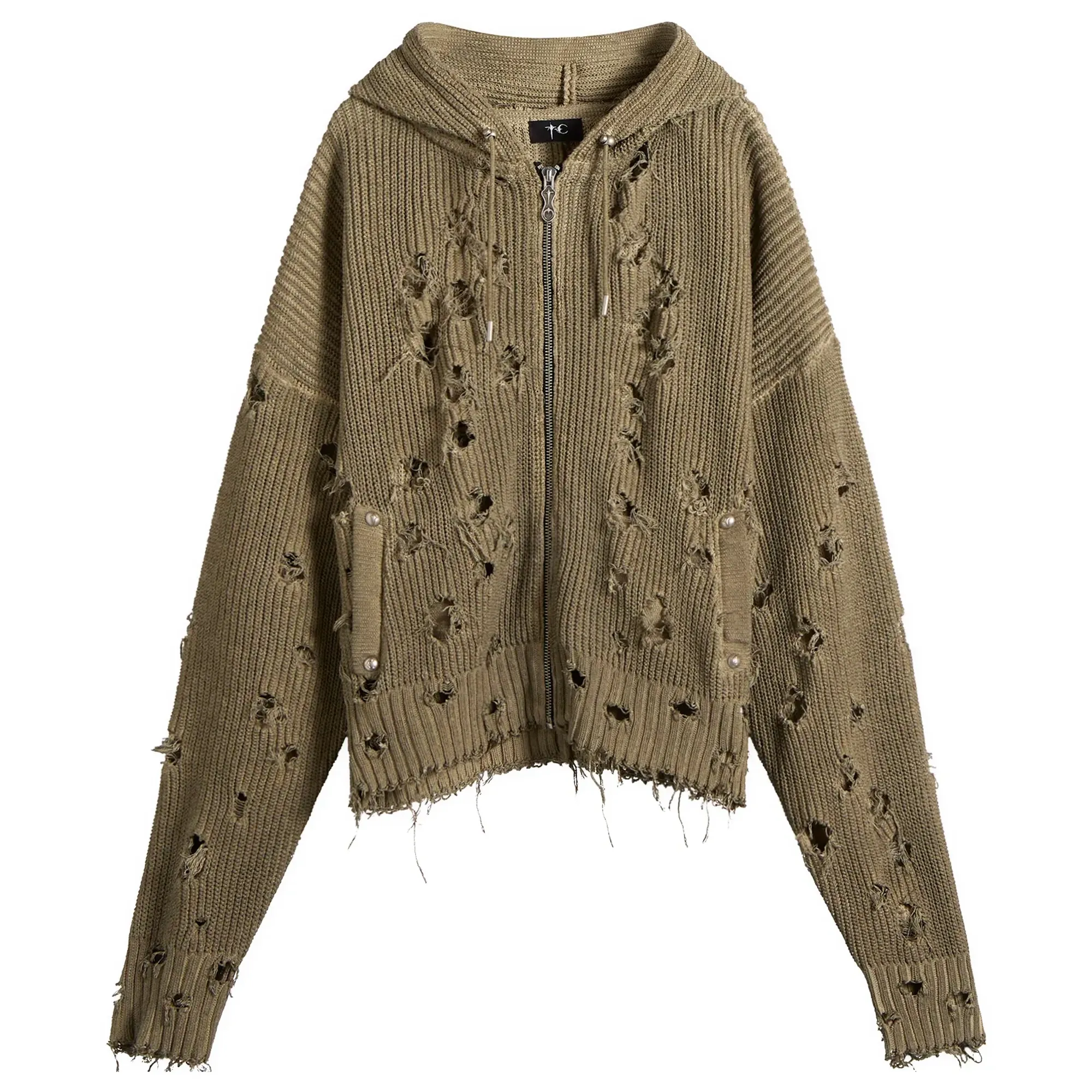 Thug Club Men's Distressed Knitted Hoodie Beige