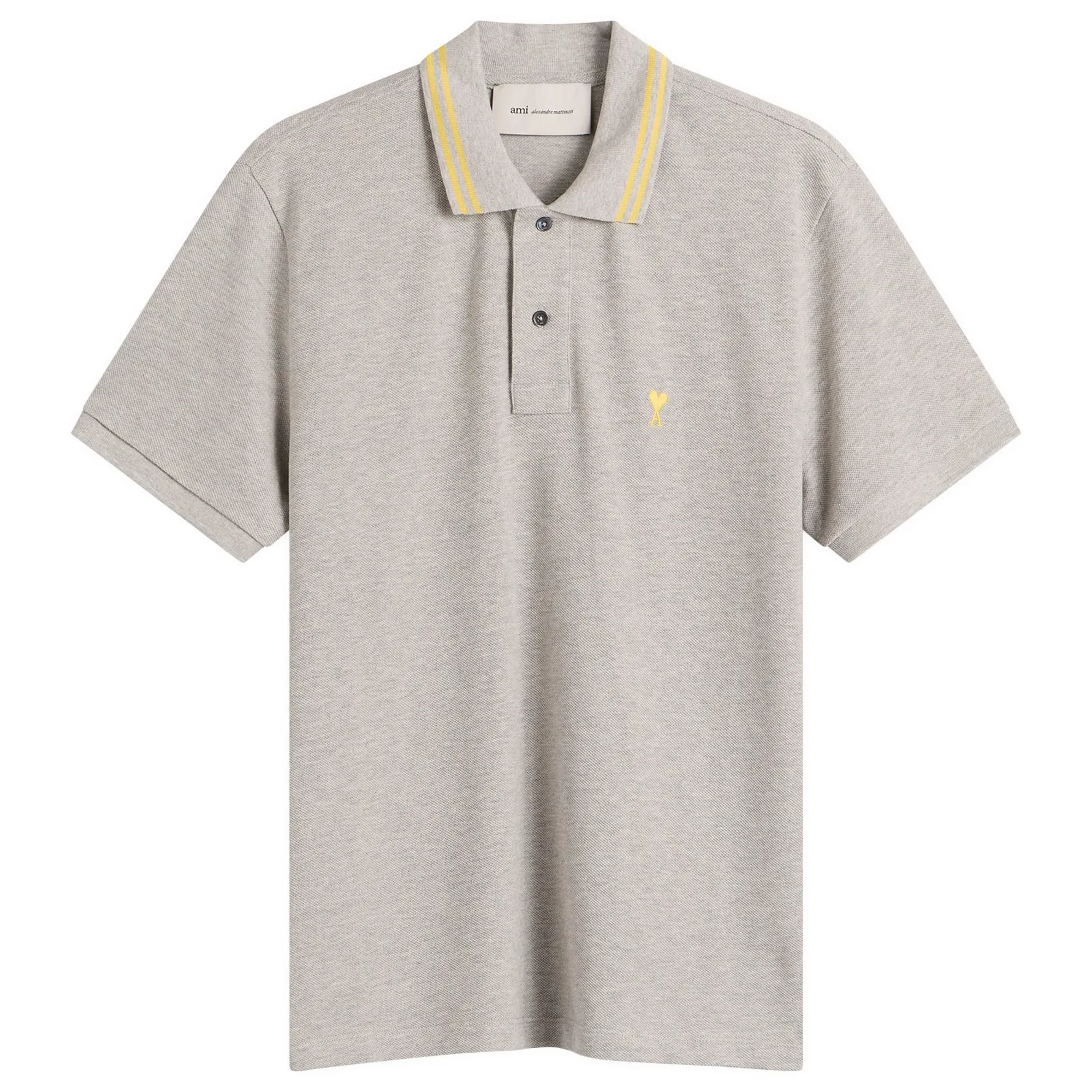 AMI Paris Men's Pique ADC Polo Gris Chine Clair/Jaune