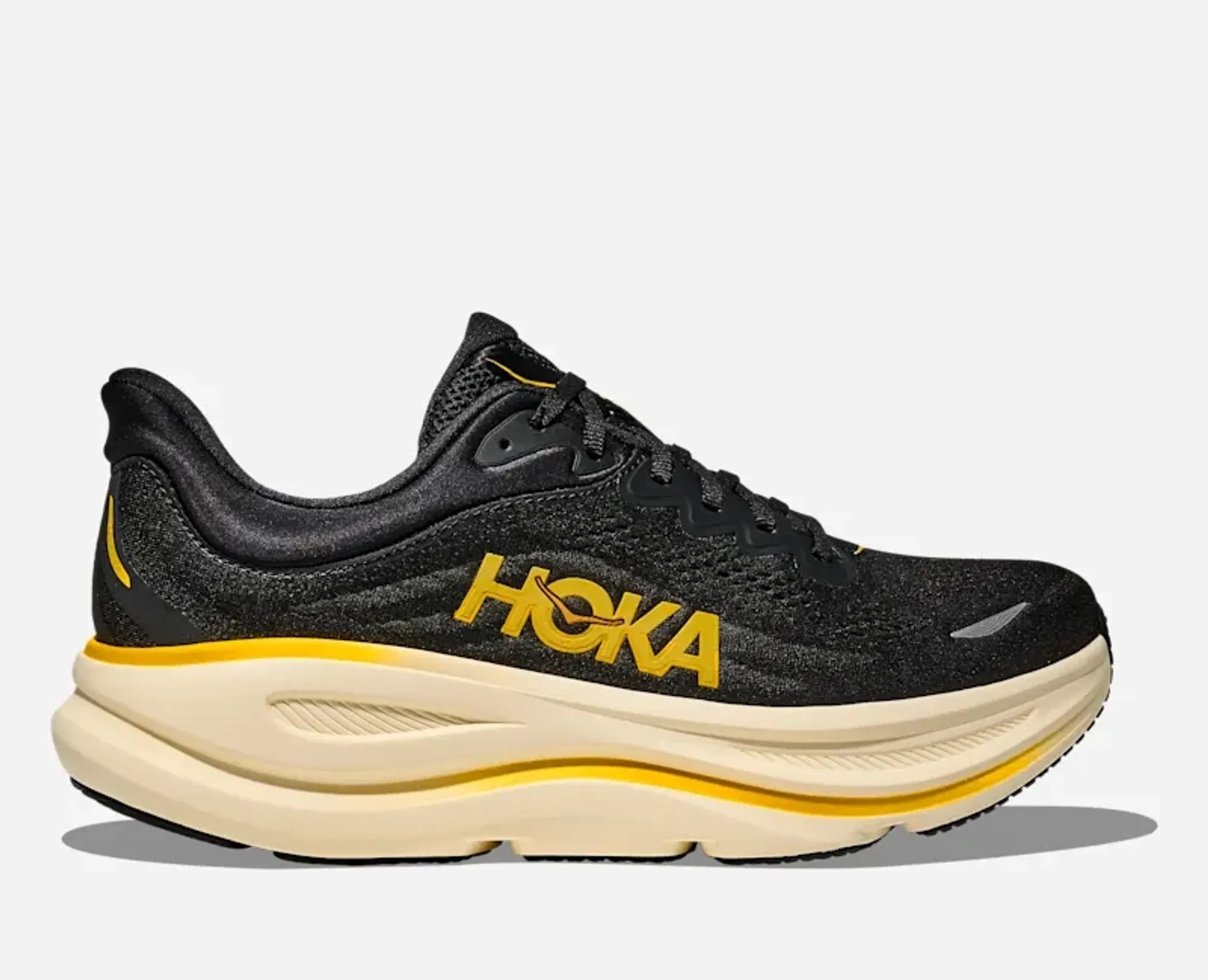 Hoka Men's Bondi 9 Road Running Shoes In Carbon Black/Yellow Gold