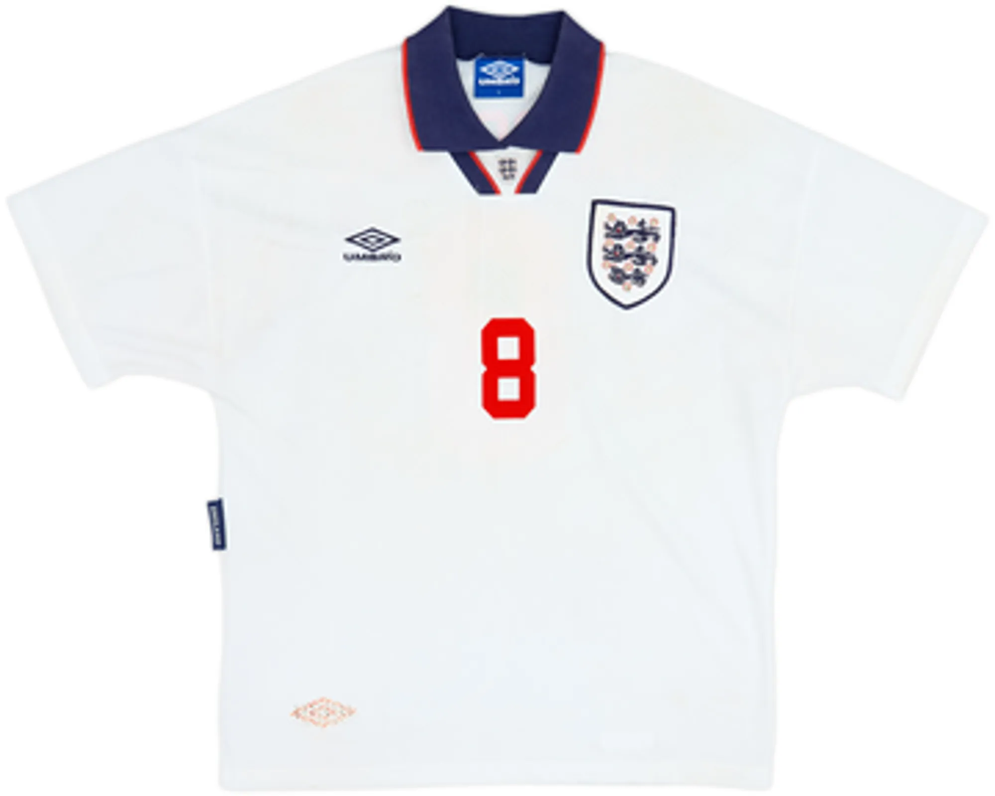 1993-95 England Home Shirt Gascoigne #8 - 6/10 - (L)