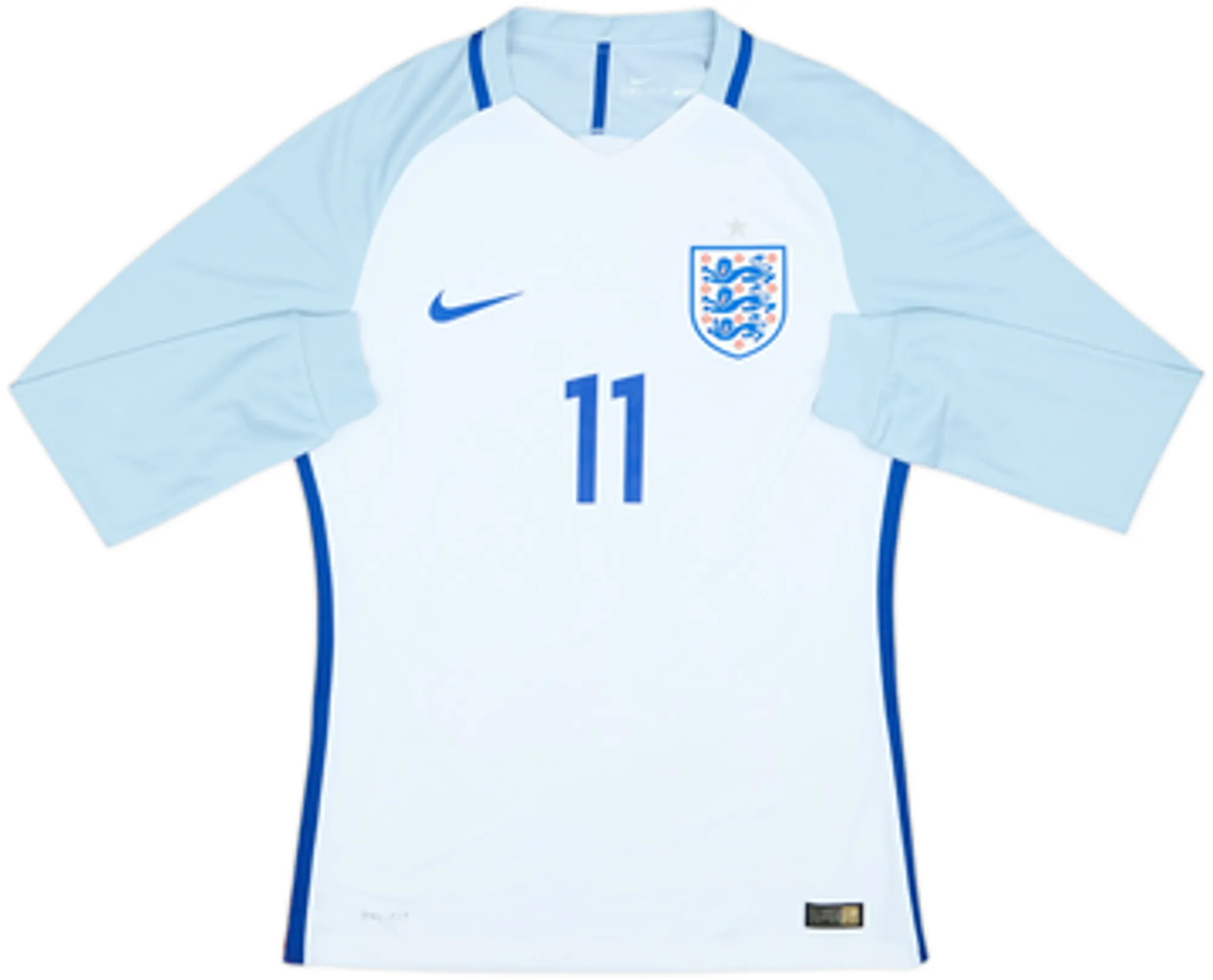 2016-17 England Player Issue Home L/S Shirt Vardy #11 - 10/10 - (L)
