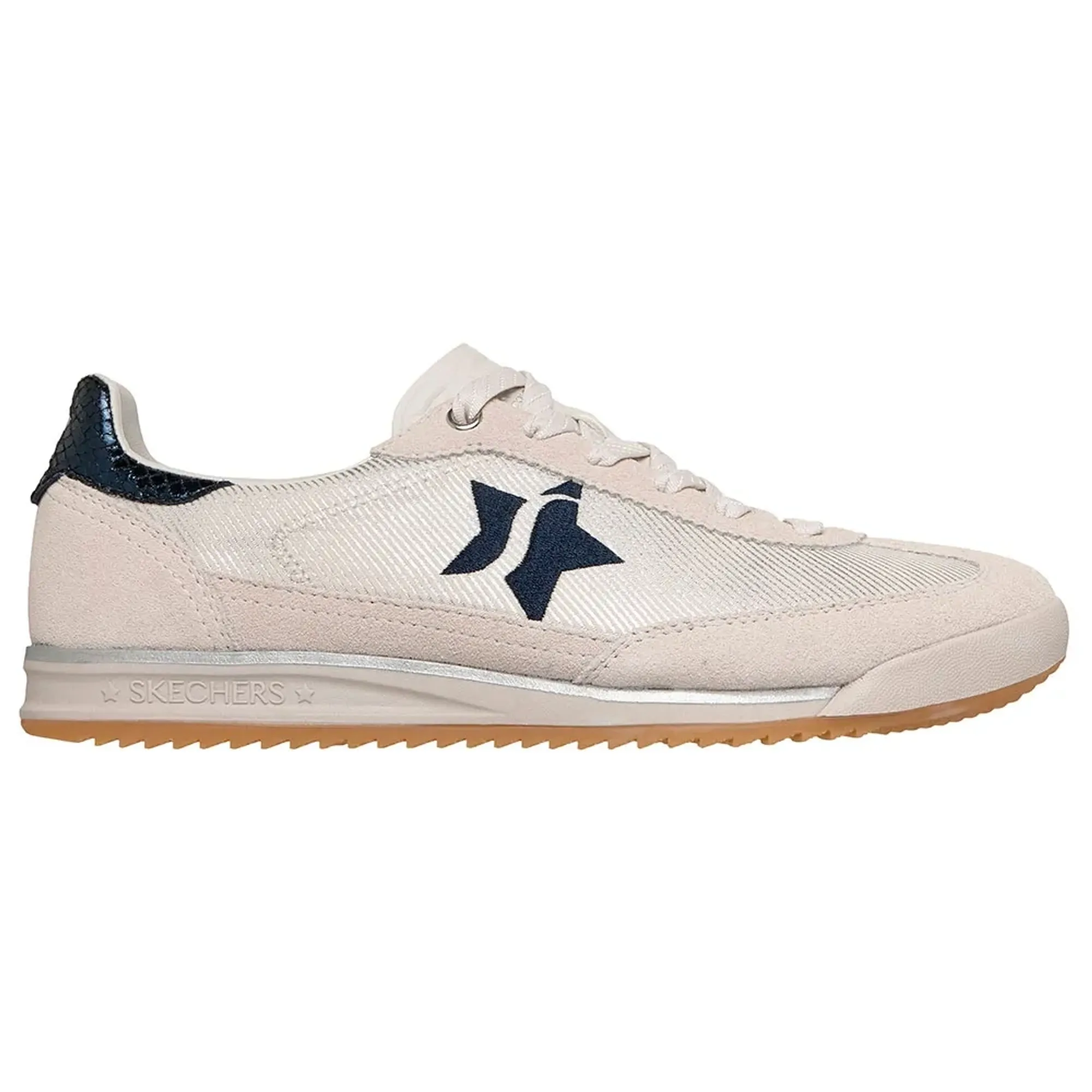 Skechers Women's SKX 92 - Perfectly Shimmered Sneaker in Off White/Navy Blue | Leather/Textile