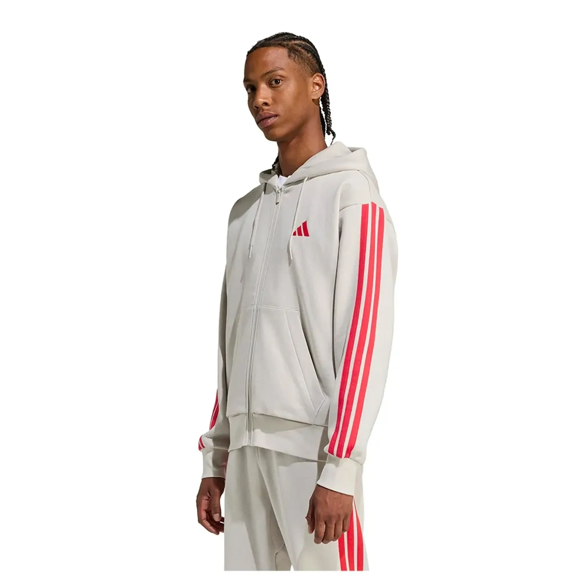 Adidas Essentials 3 Stripes Fleece Full Zip Sweatshirt