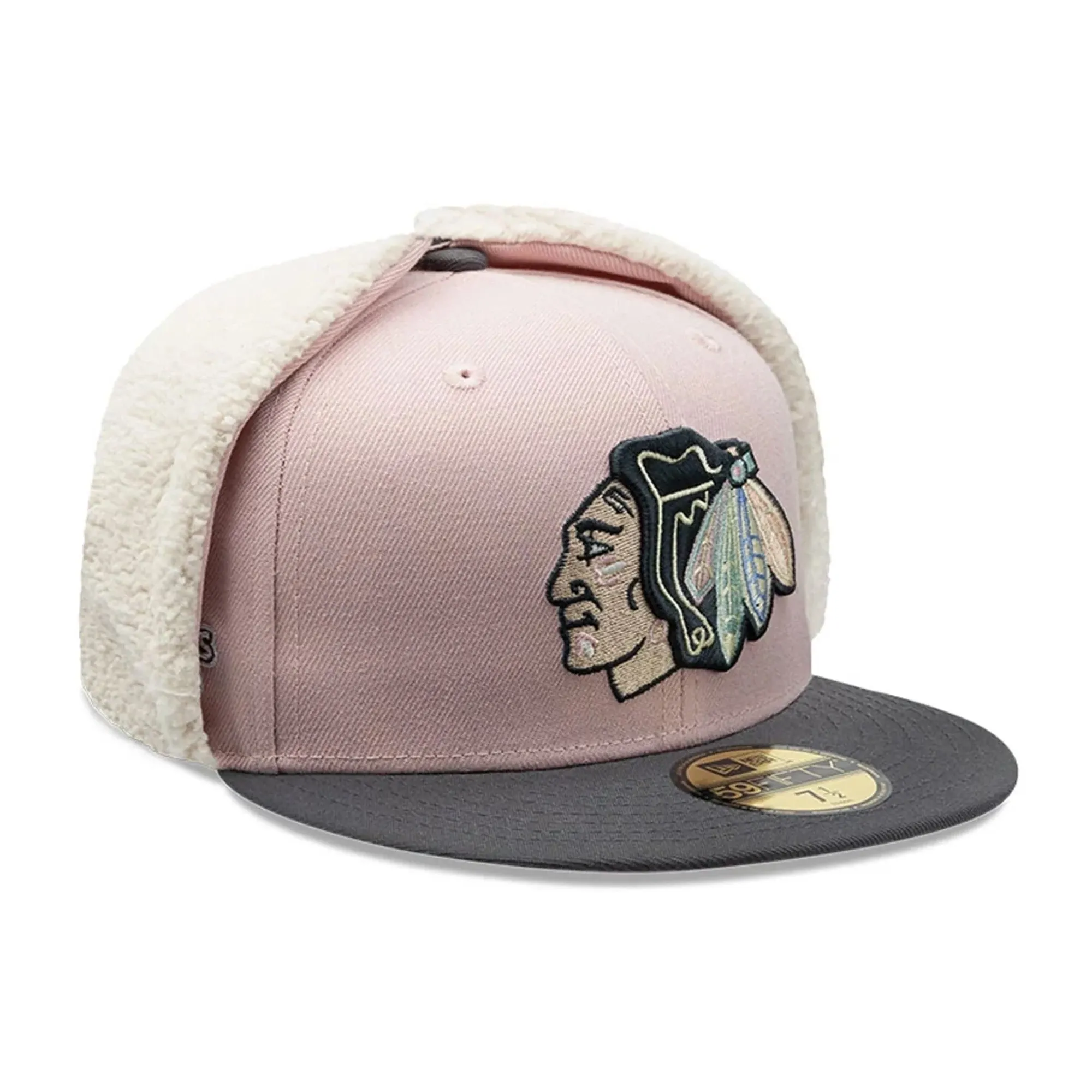 Chicago Blackhawks NHL Patch Pastel Pink Dogear 59FIFTY Fitted Cap New Era Cap adult unisex