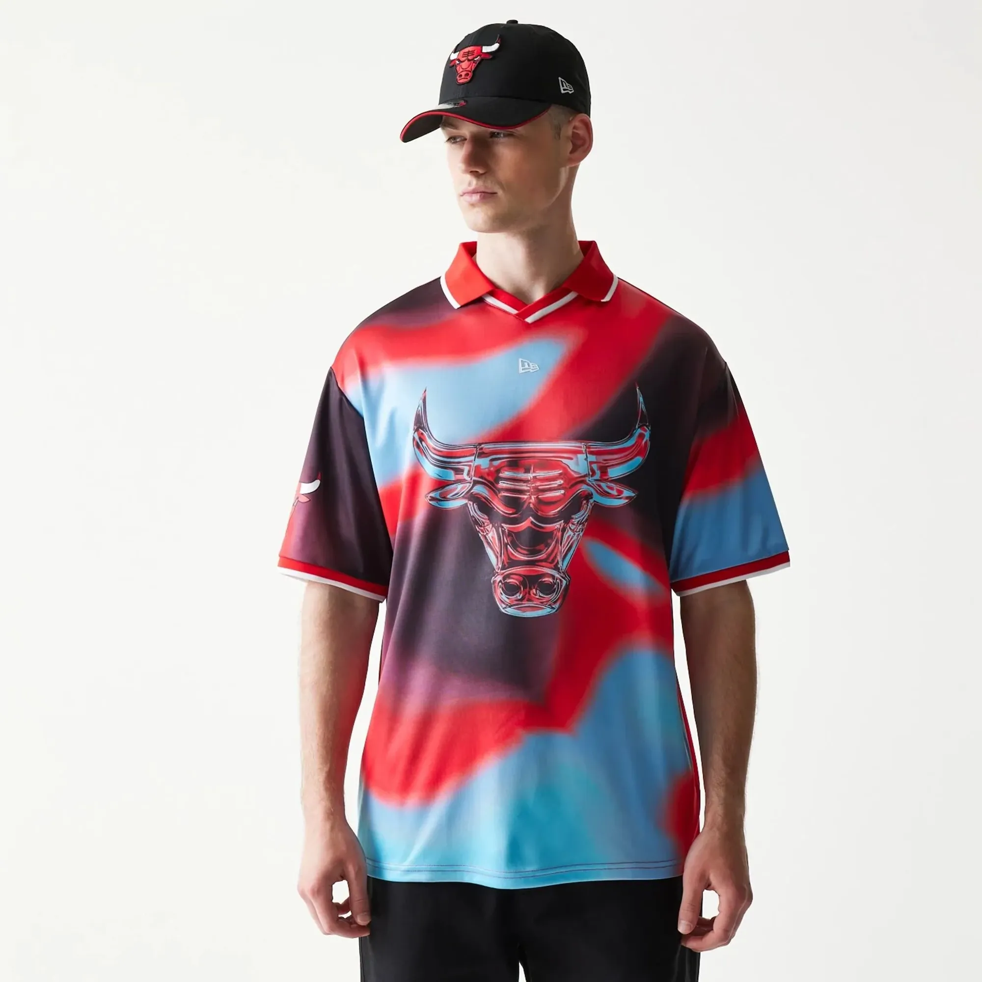 Chicago Bulls NBA All Over Print Red T-Shirt New Era Cap adult unisex