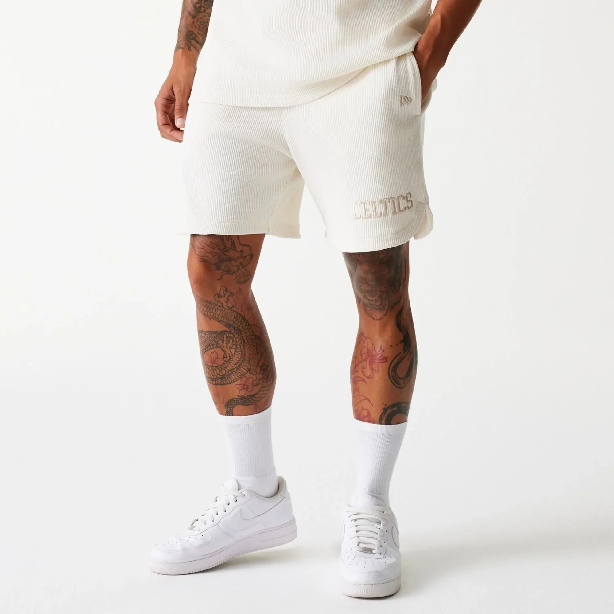 Boston Celtics NBA Waffle Open White Shorts New Era Cap adult unisex