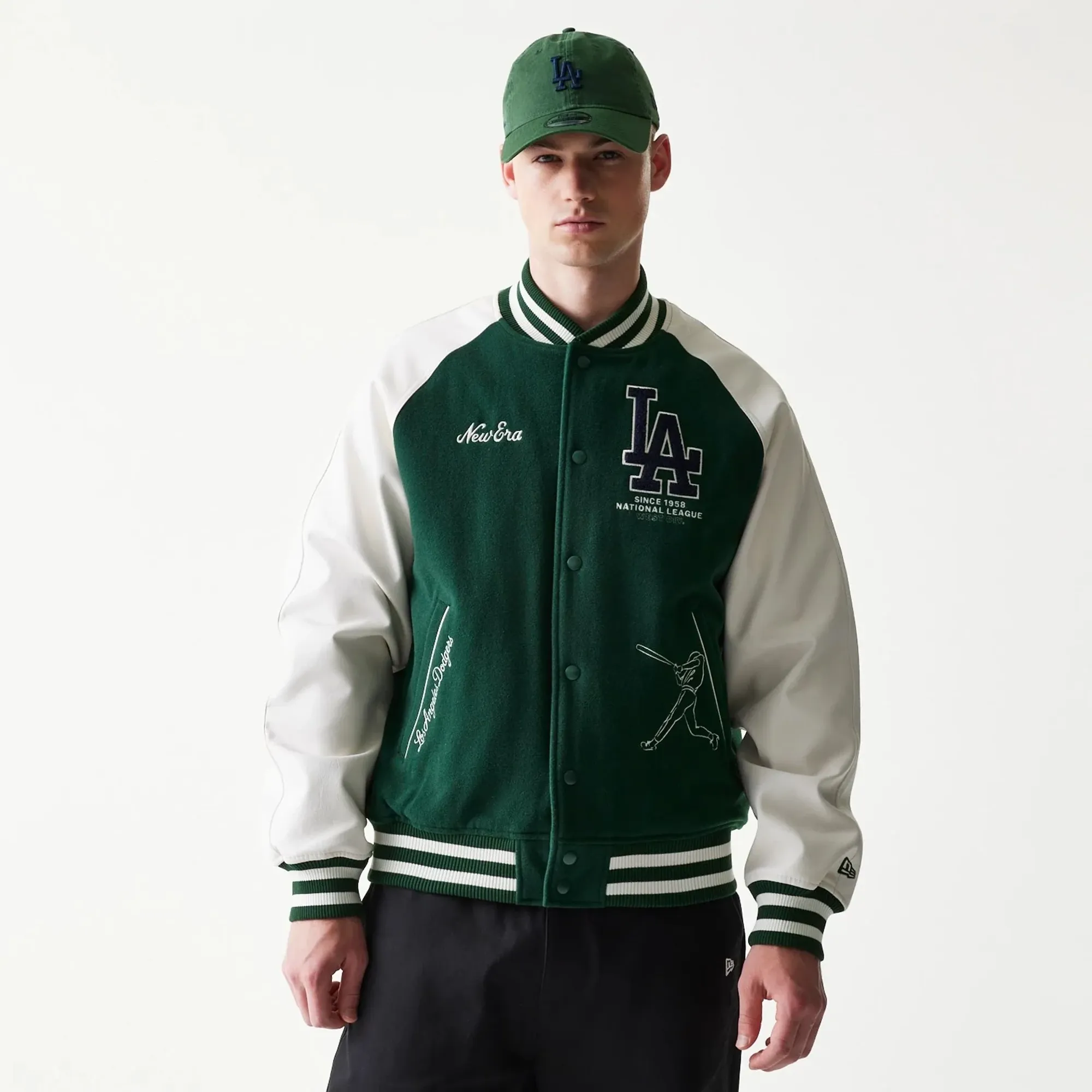LA Dodgers MLB Dark Green Varsity Jacket New Era Cap adult unisex