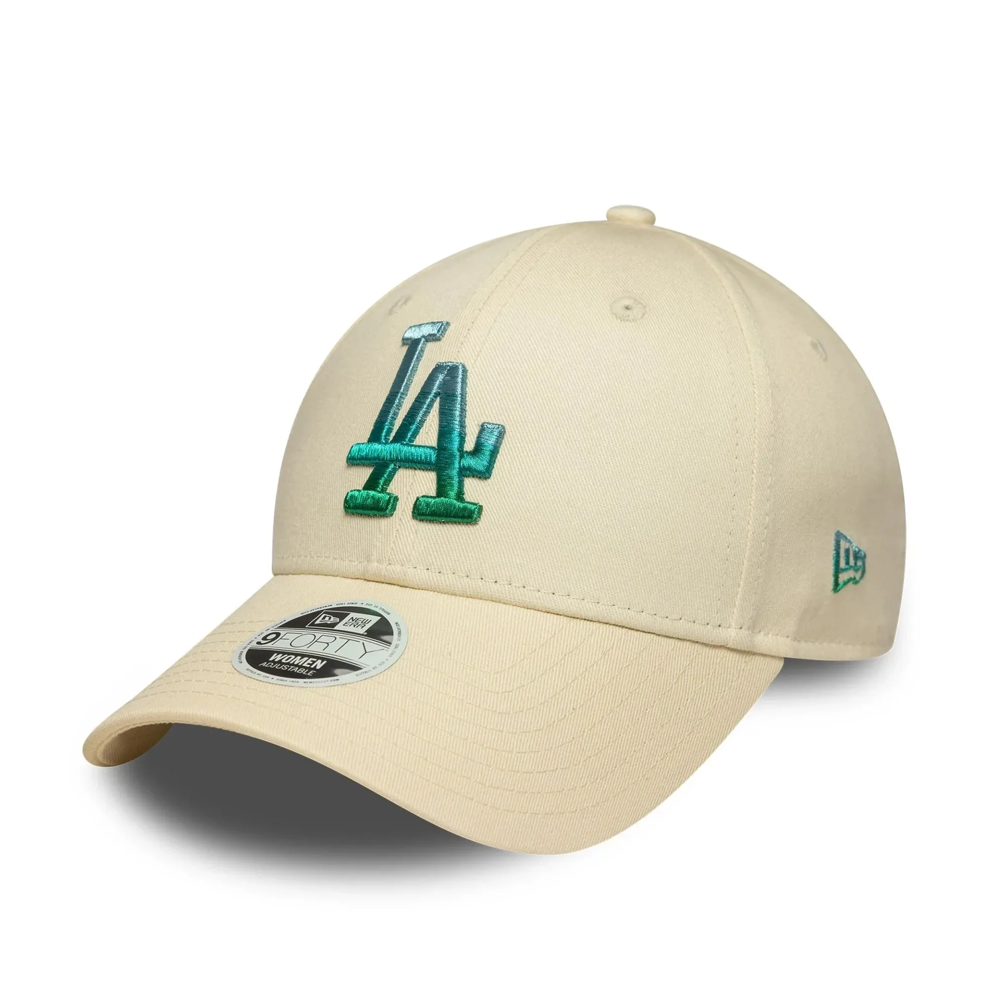 LA Dodgers Womens MLB Metallic Logo Cream 9FORTY Adjustable Cap New Era Cap adult female