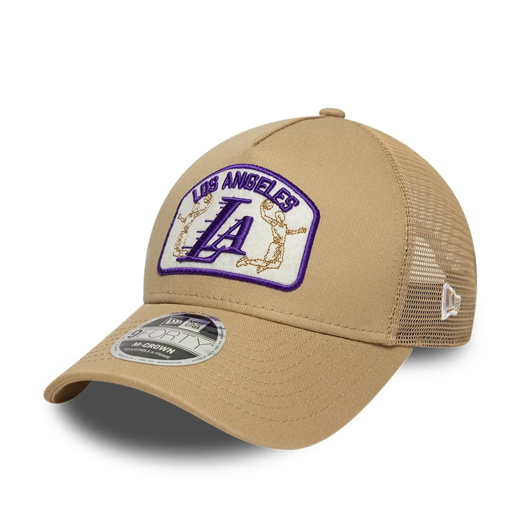 LA Lakers NBA Beige 9FORTY M-Crown A-Frame Trucker Adjustable Cap New Era Cap adult unisex