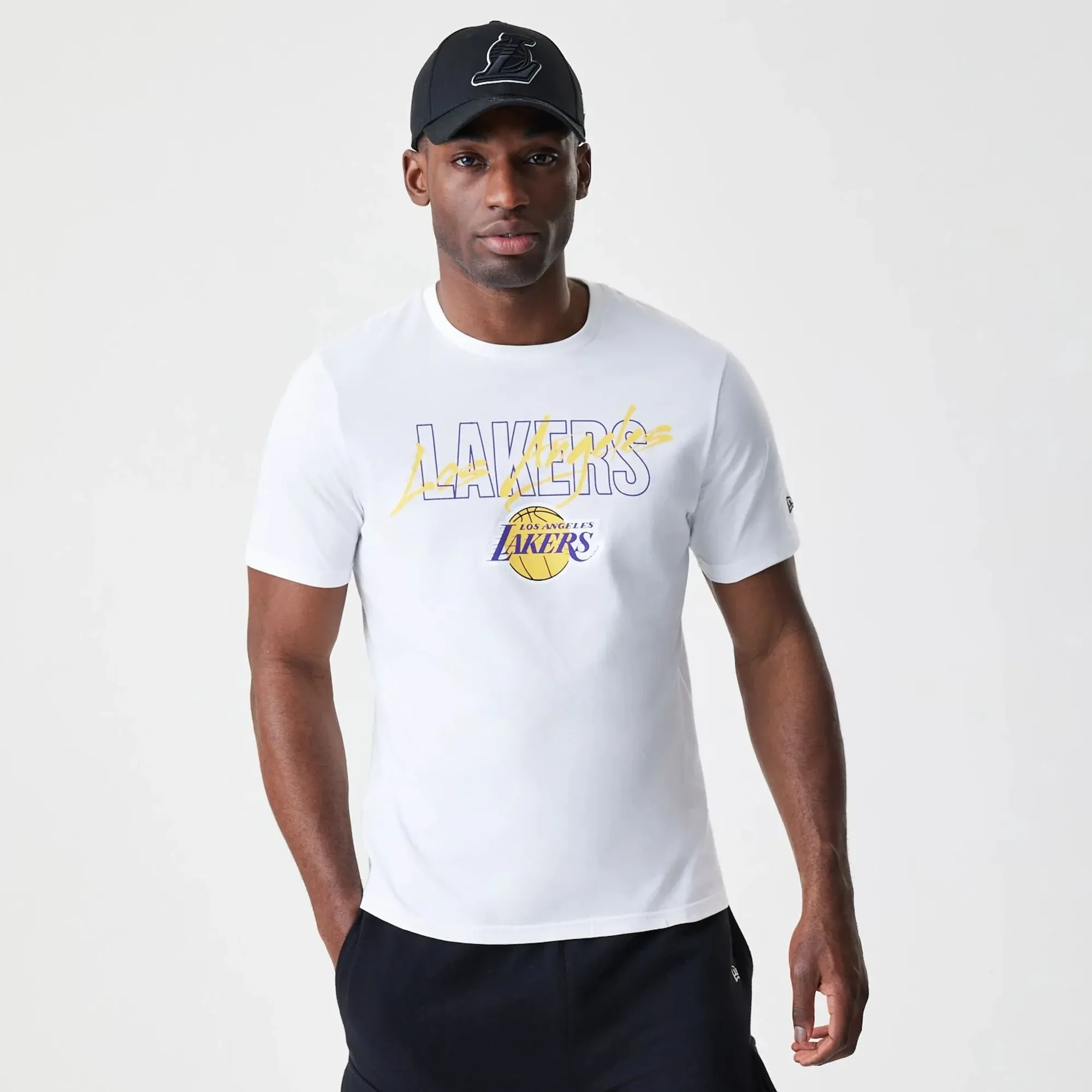 LA Lakers NBA Script White T-Shirt New Era Cap adult unisex