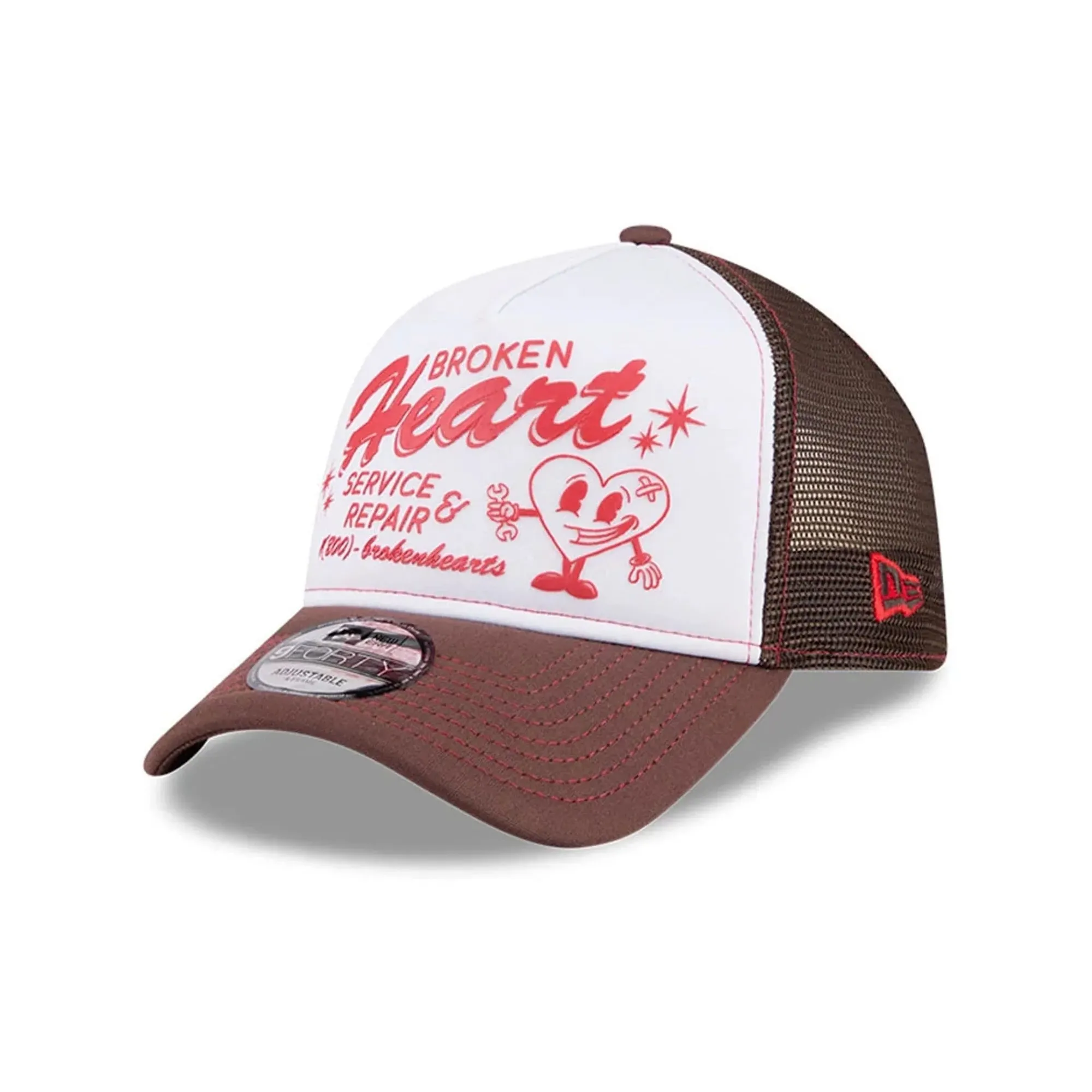 New Era Broken Heart Service & Repair White 9FORTY A-Frame Trucker Adjustable Cap adult unisex