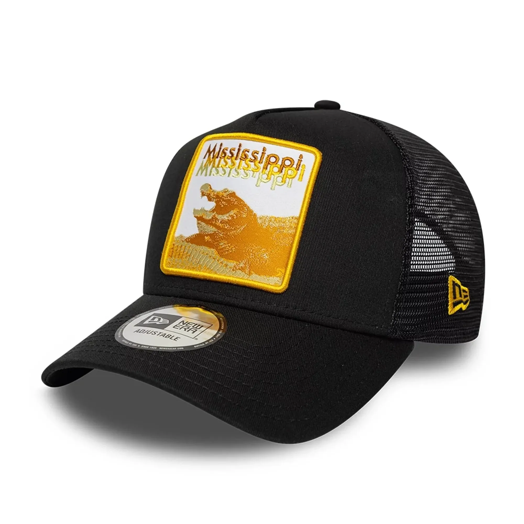 New Era Mississippi Gator Black 9FORTY A-Frame Trucker Adjustable Cap adult unisex