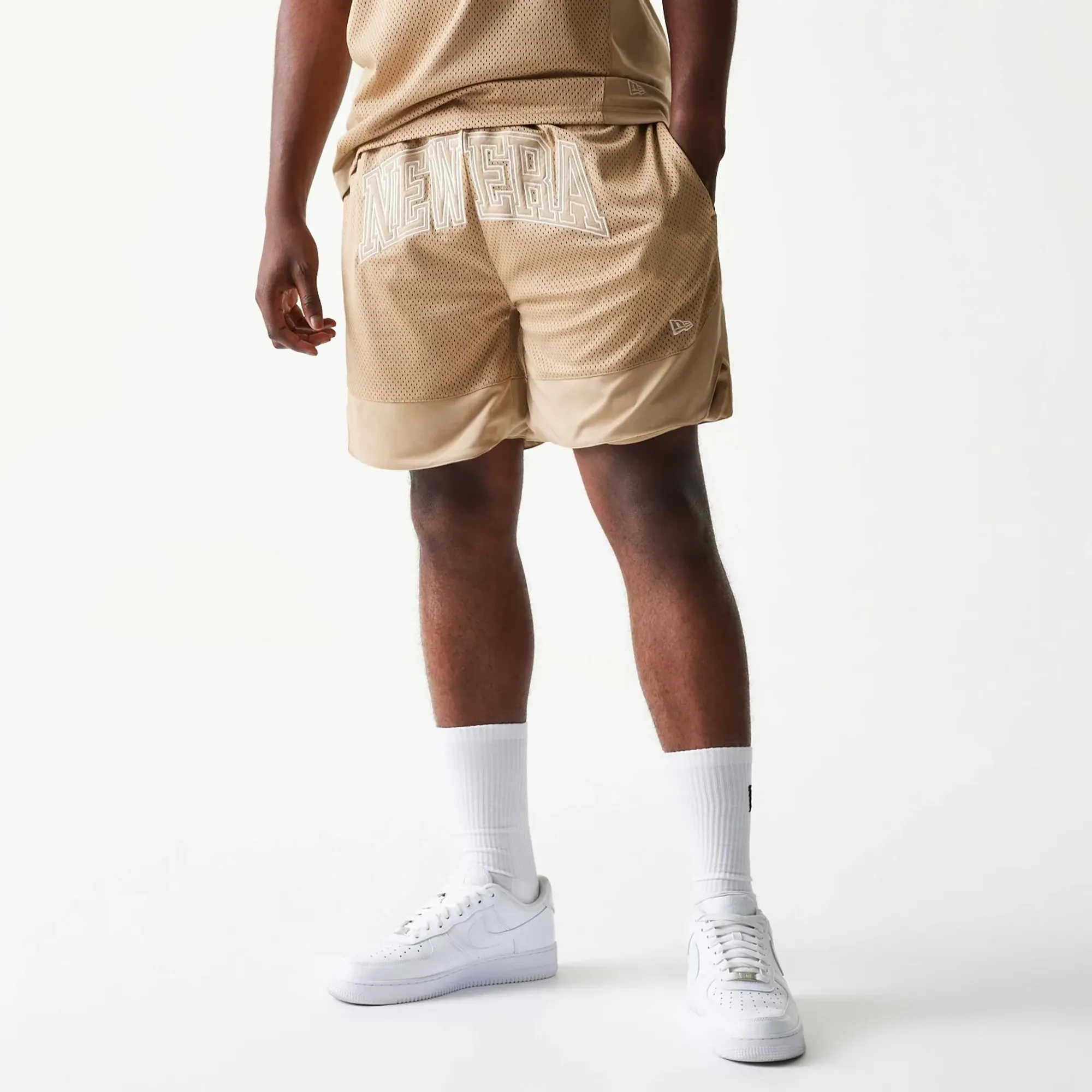 New Era Mesh Graphic Light Beige Oversized Shorts adult unisex