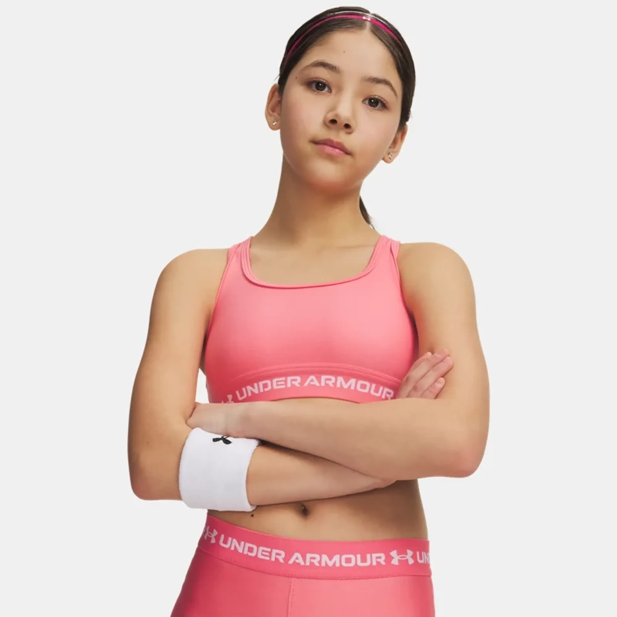 Under Armour  Crossback Girls' Sports Bra Bittersweet Pink / White YLG (59 - 63 in)