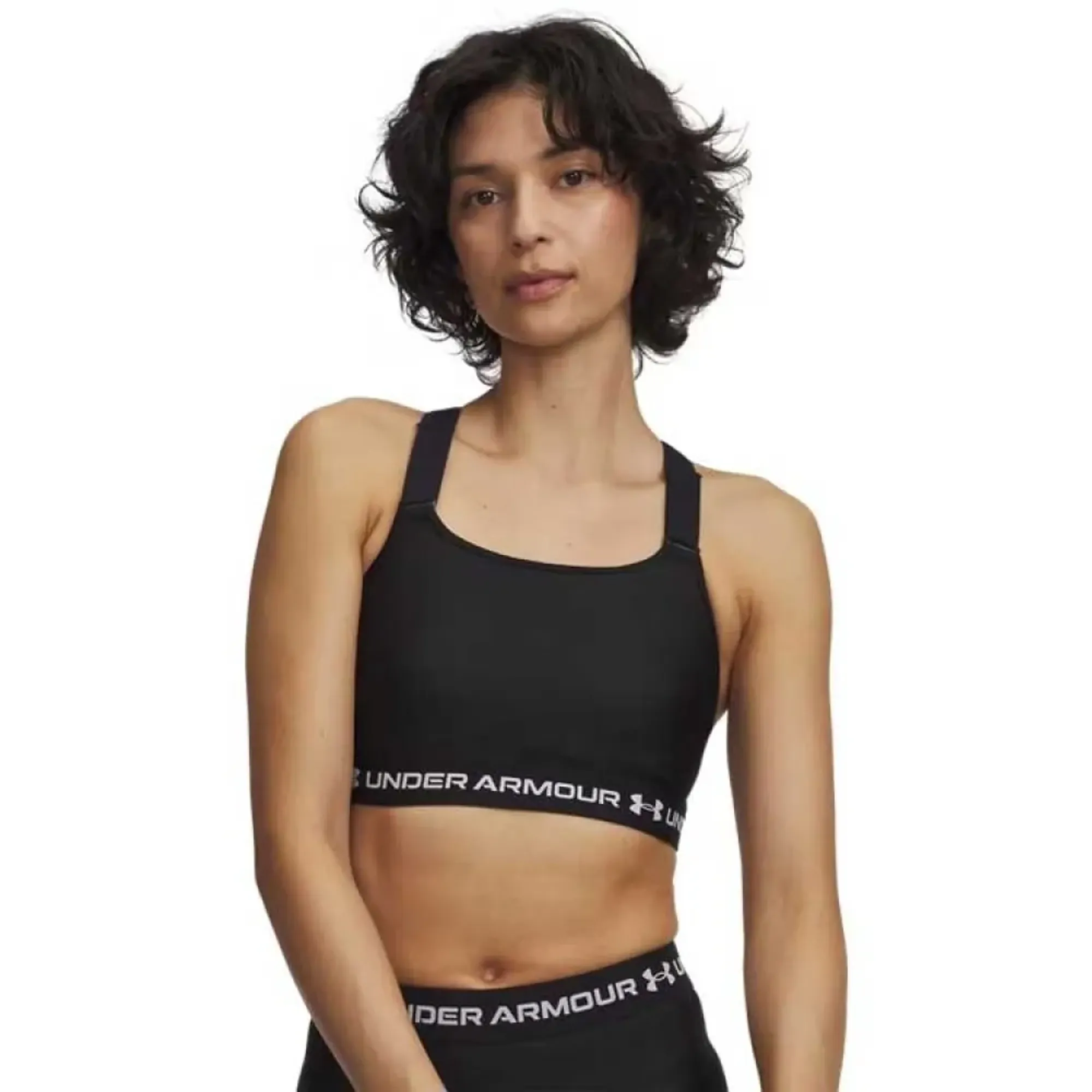 HeatGear® Crossback High Women's Sports Bra Ultimate Black / White L