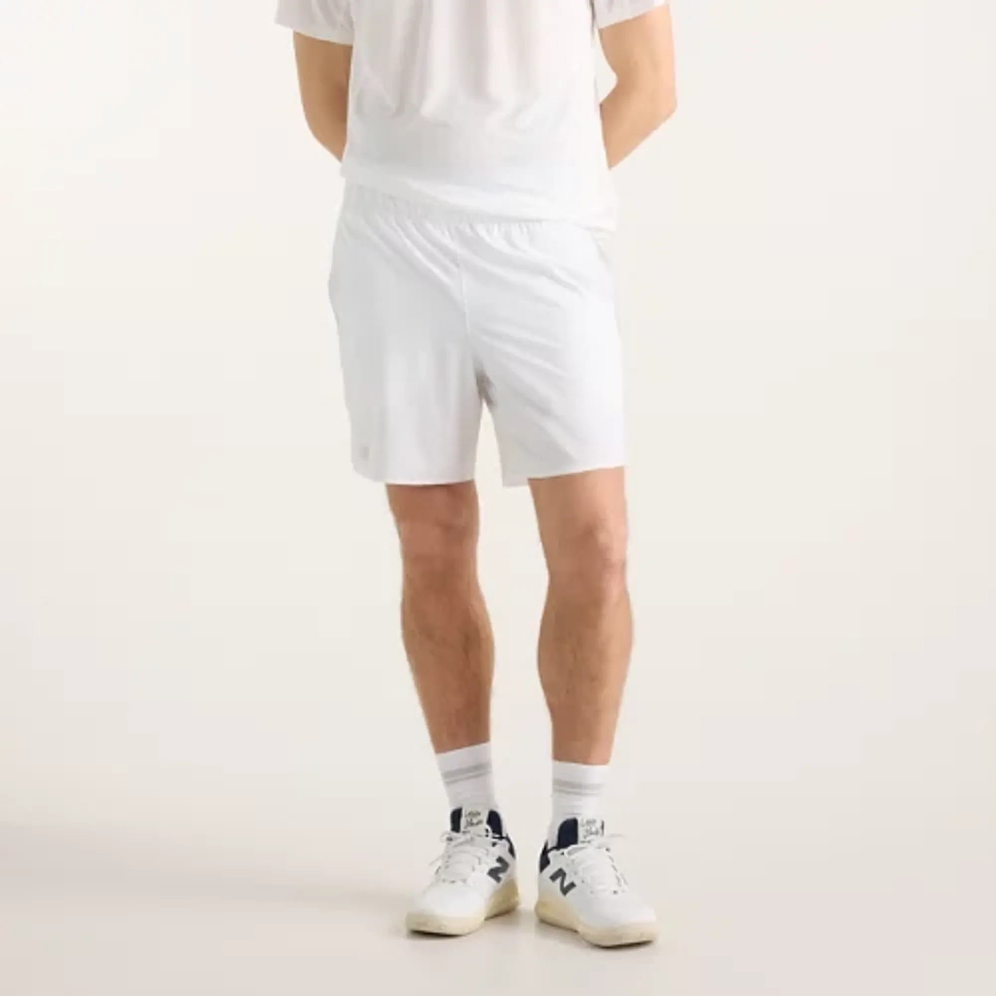 New Balance Men's Tournament Short in White/Grey Polywoven