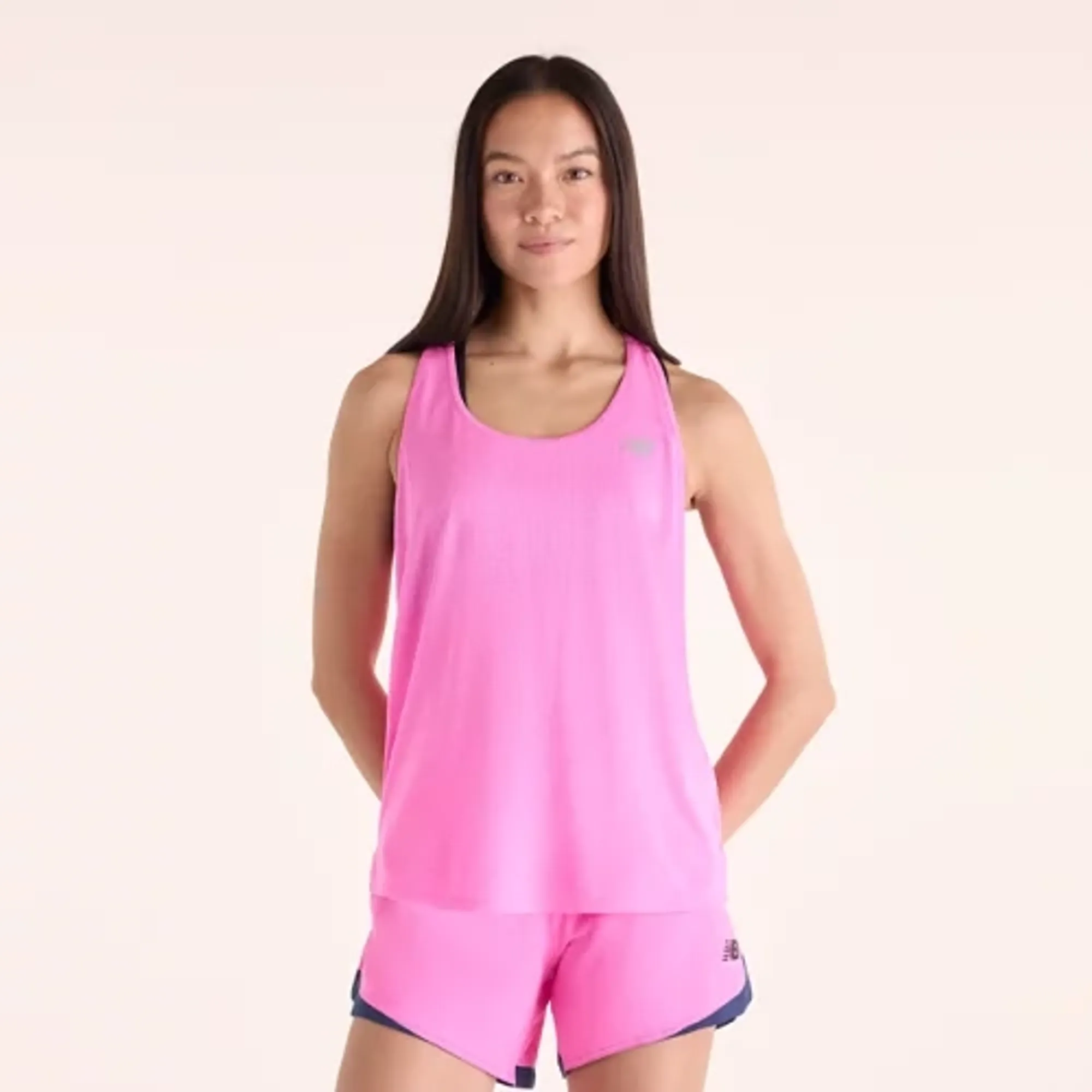 New Balance Women's RC Essential Tank in Pink/Grey Poly Knit
