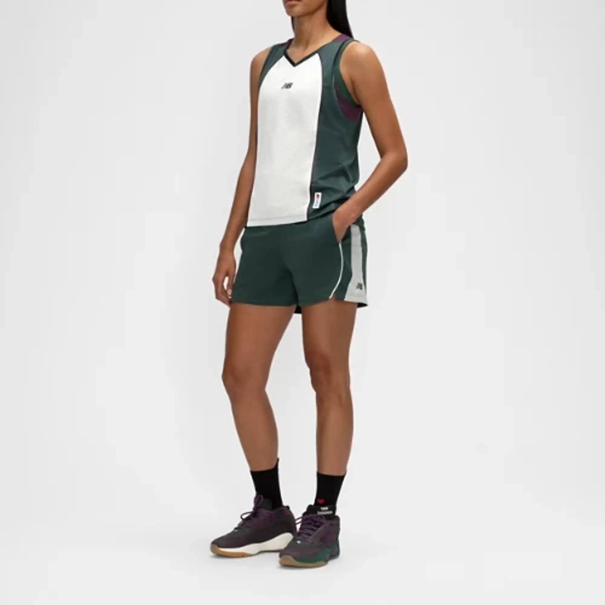 New Balance Women's Basketball Performance Mesh Short in Green/White