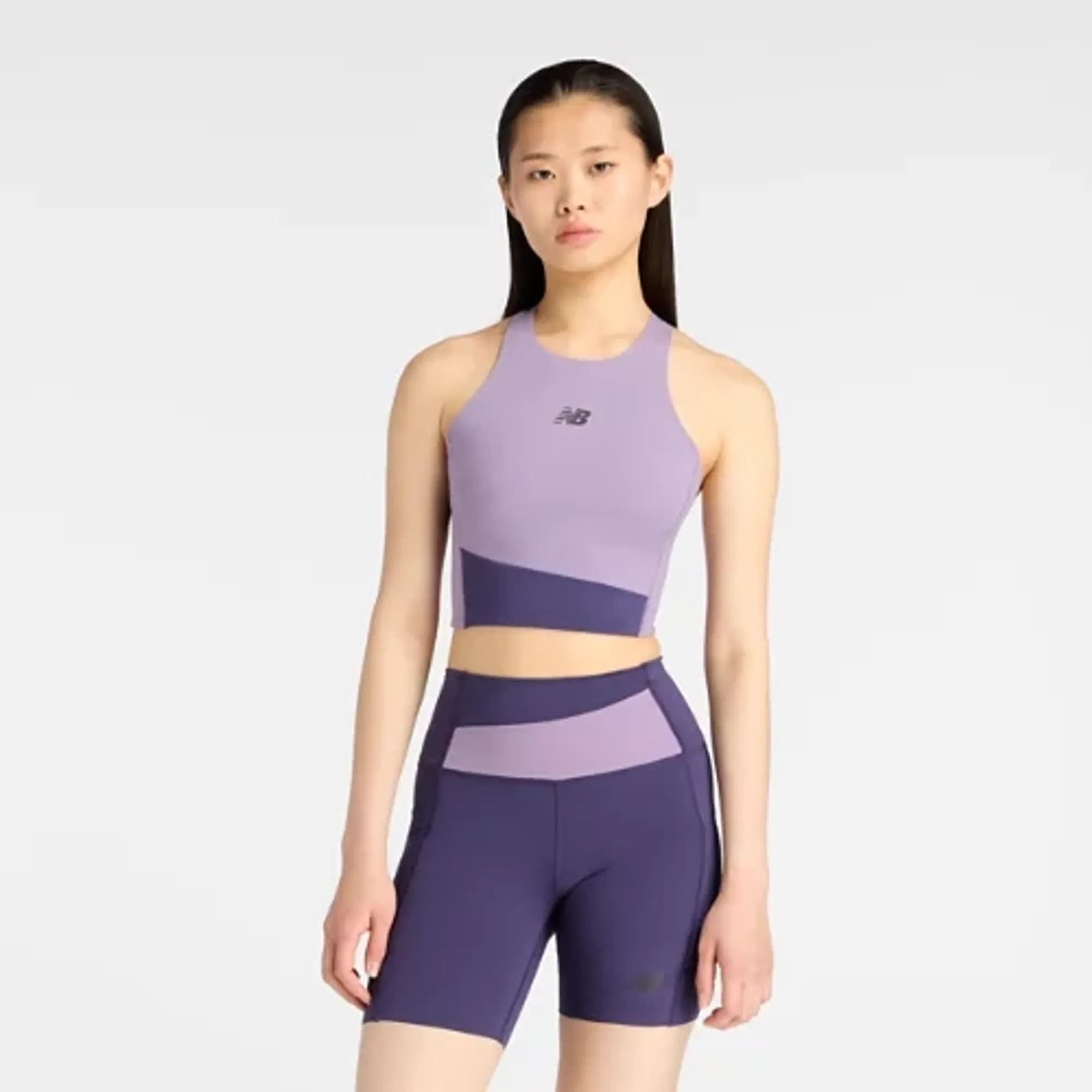 New Balance Women's RC Elite Storage Crop Tank in Purple Poly Knit