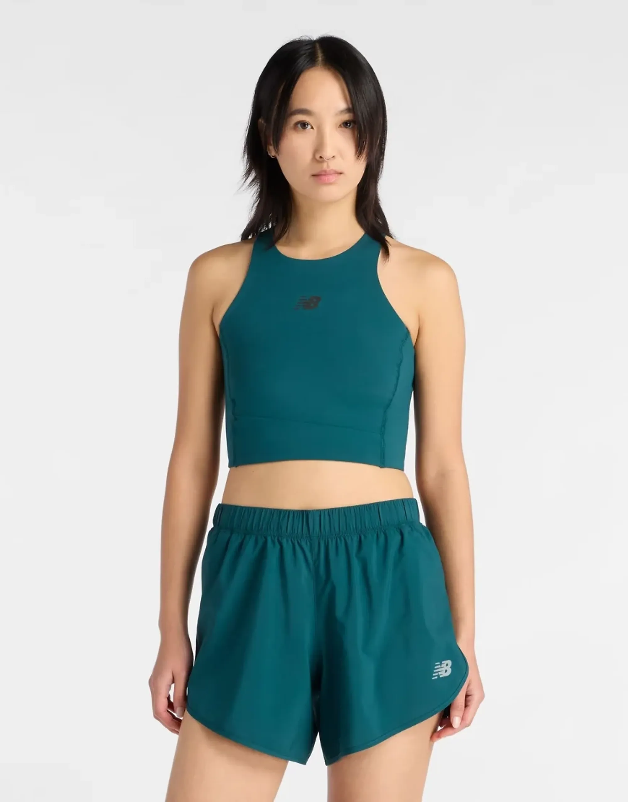 New Balance Women's RC Elite Storage Crop Tank in Green Poly Knit
