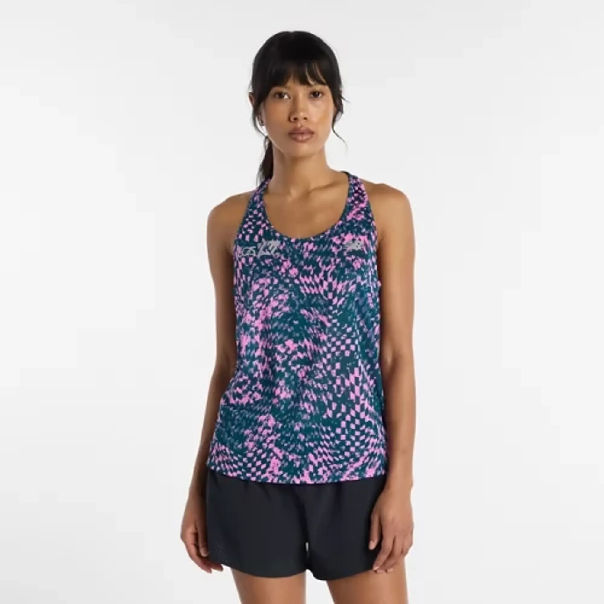 New Balance Women's London Edition RC Essential Printed Tank in Pink Poly Knit
