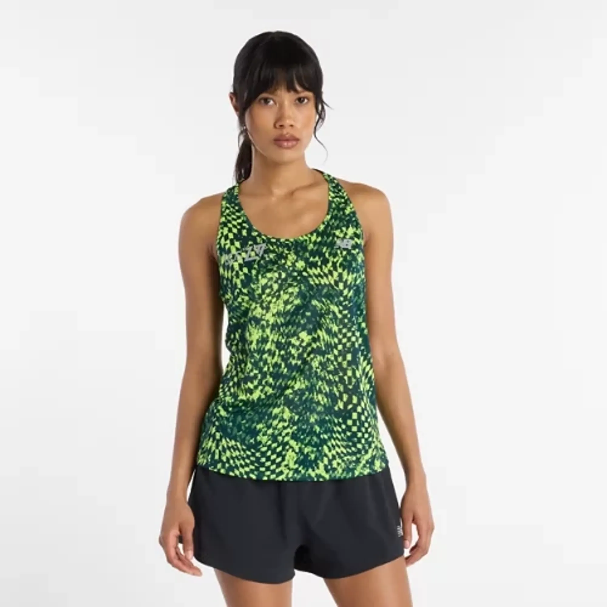 New Balance Women's London Edition RC Essential Printed Tank in Green Poly Knit