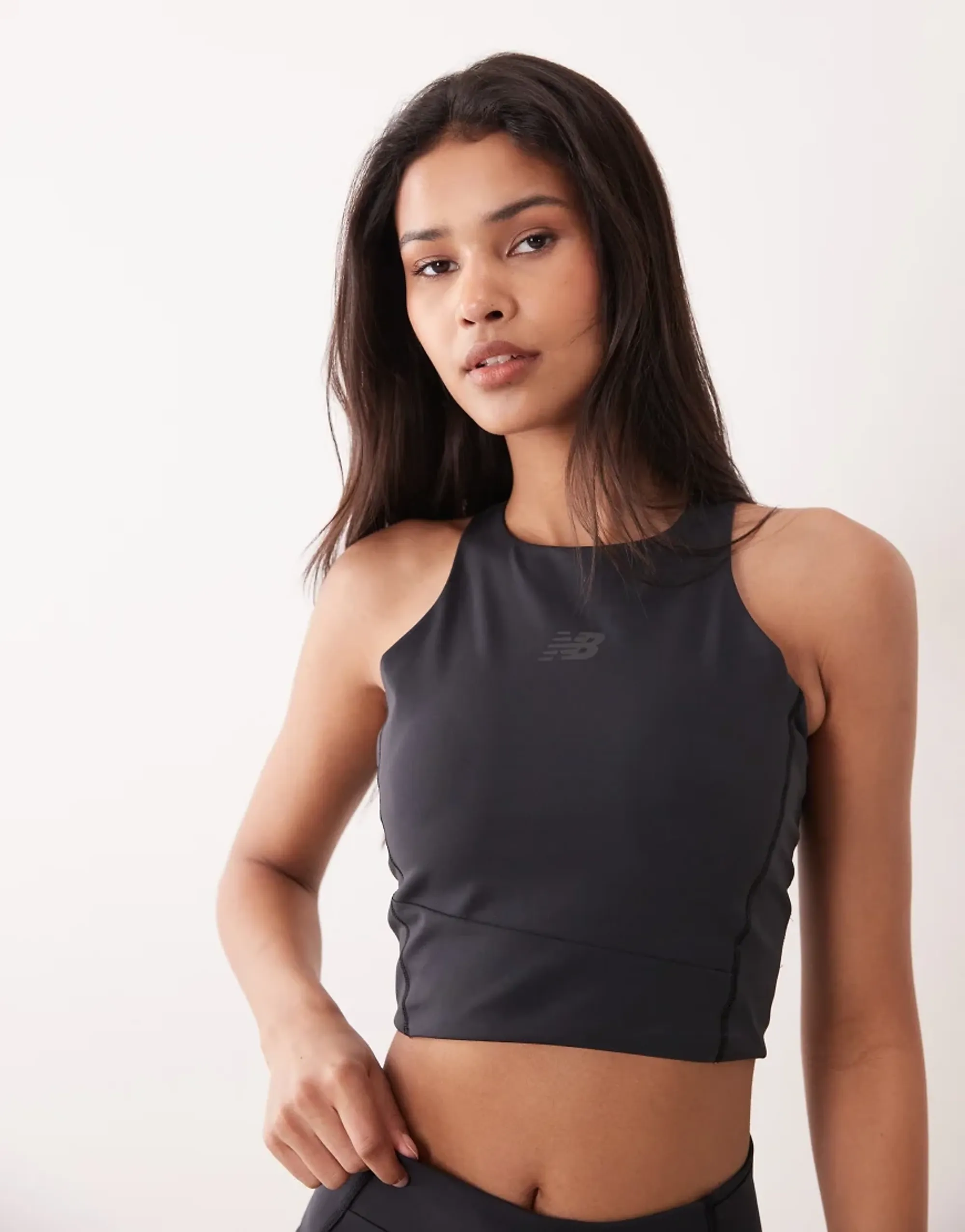 New Balance Women's RC Elite Storage Crop Tank in Black Poly Knit