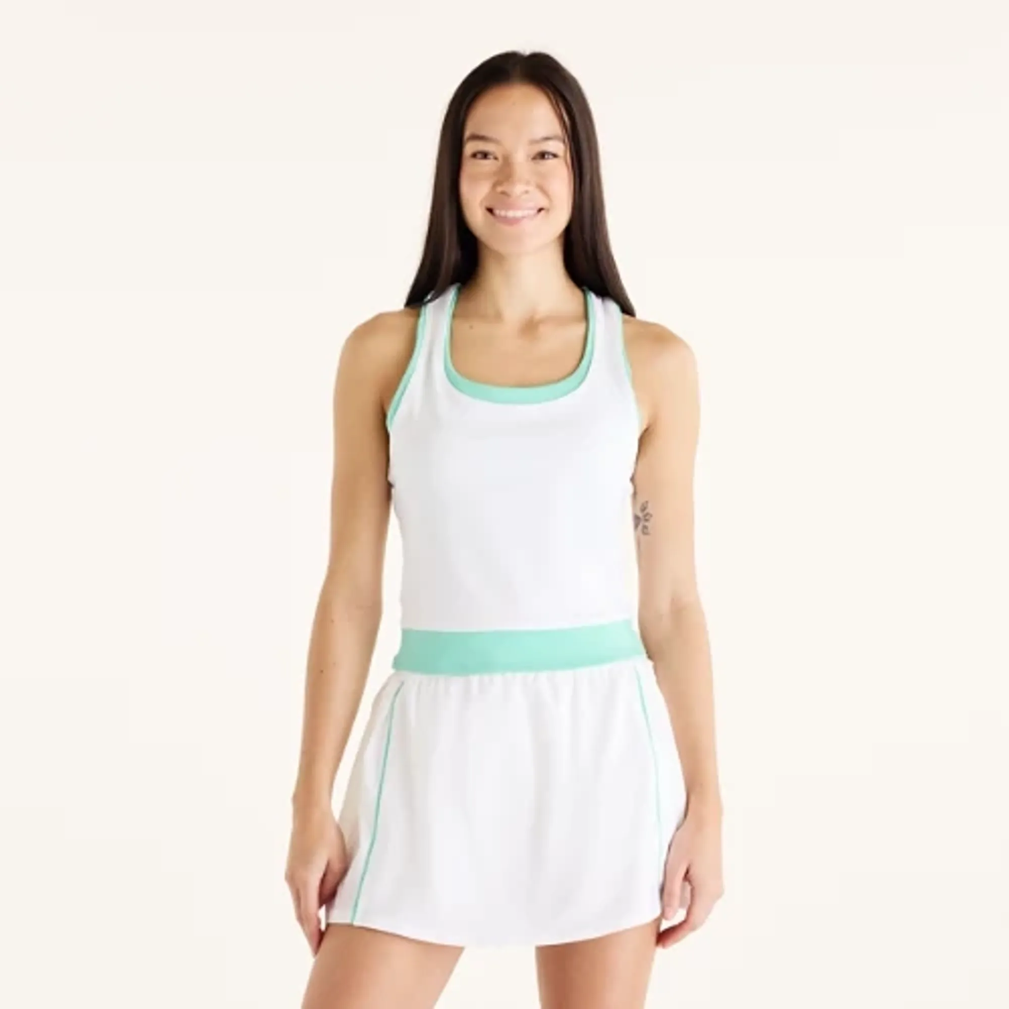New Balance Women's Tournament Novelty Tank in White/Green Poly Knit