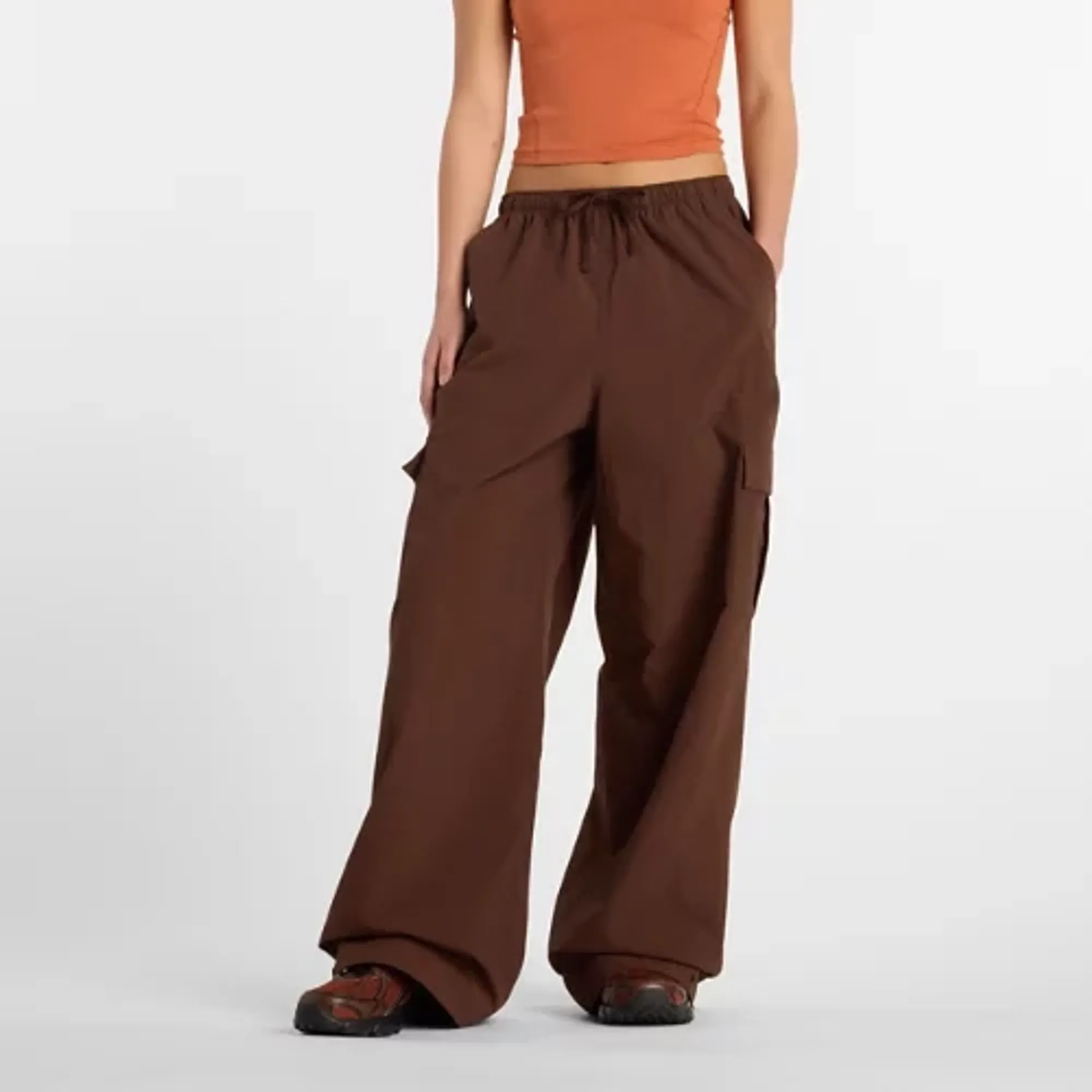 New Balance Women's Woven Cargo Pant in Brown Polywoven