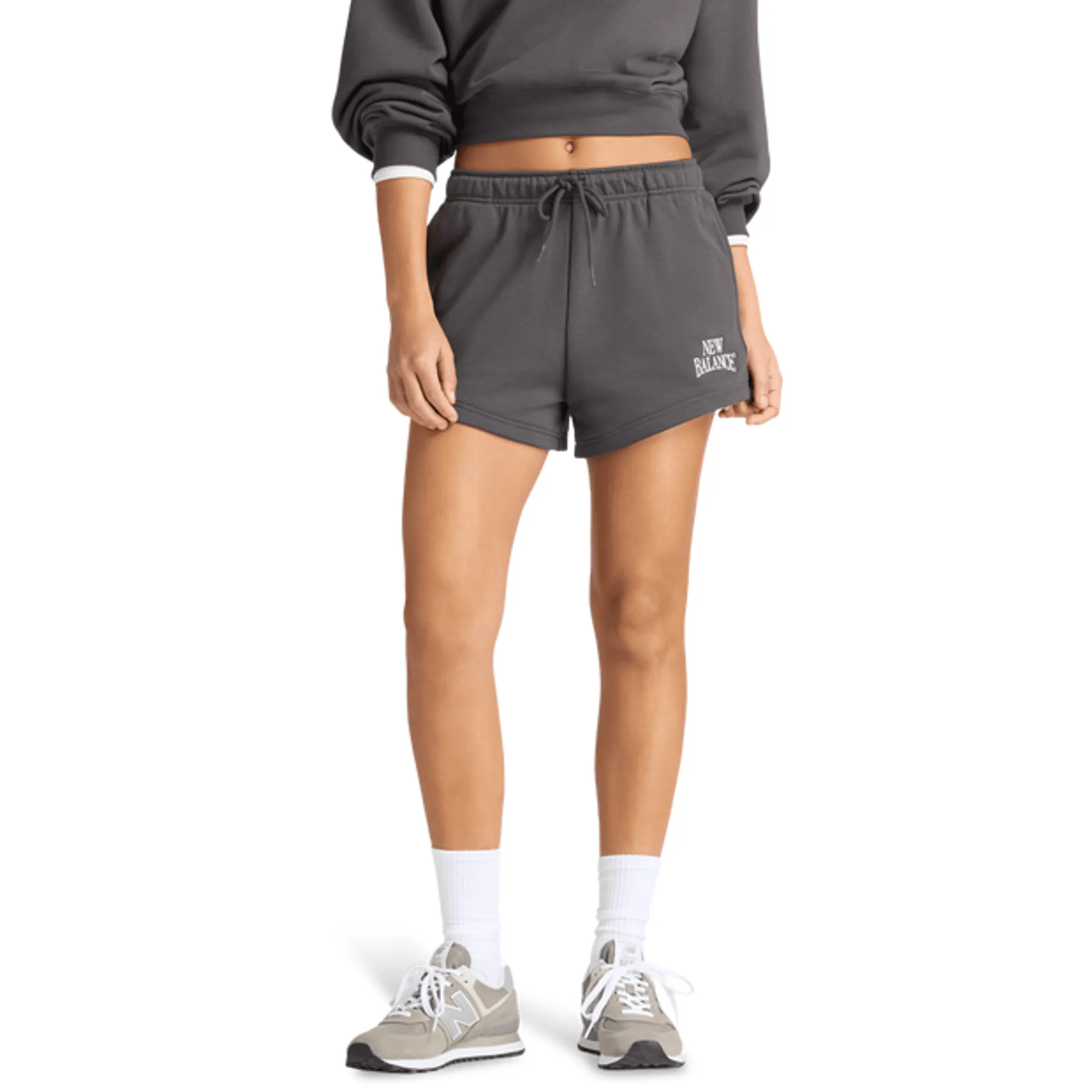 New Balance Women's Trackside French Terry Short in Black Cotton Fleece