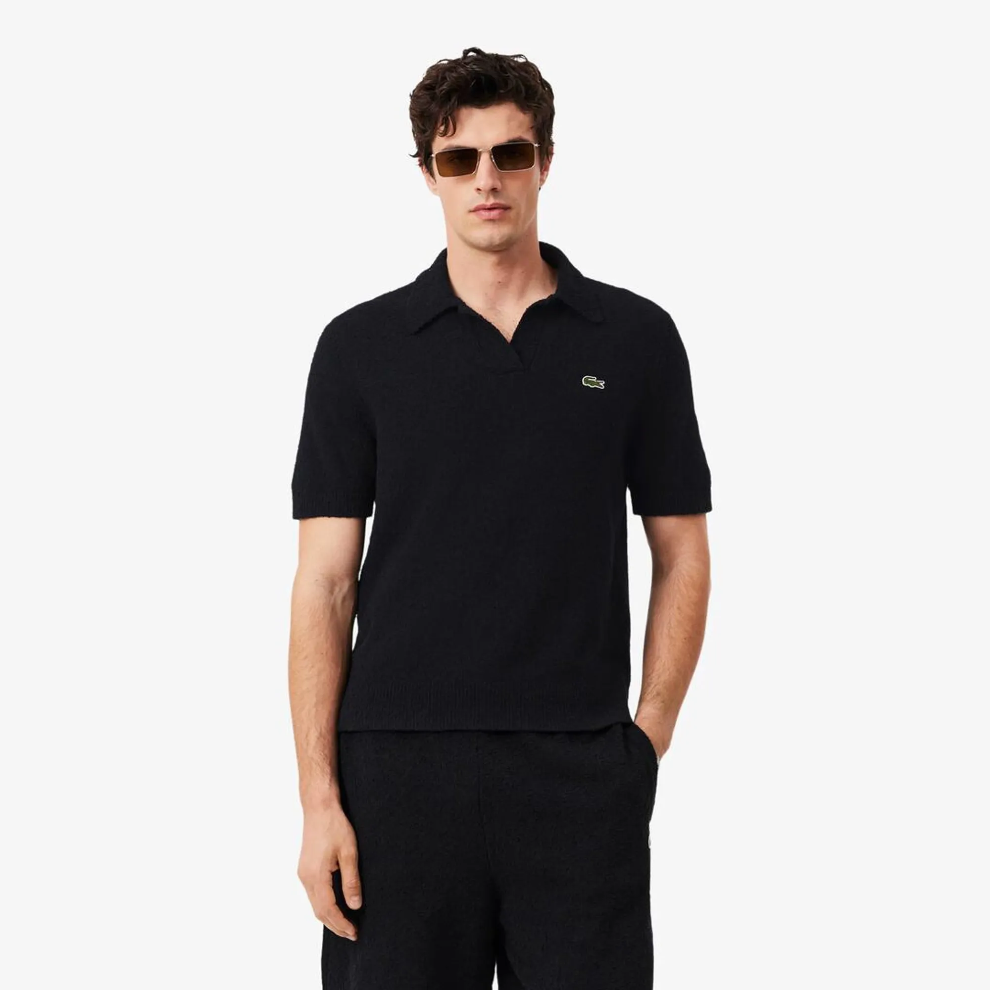 Lacoste Classic Fit Bouclé Knit Polo Shirt - Black