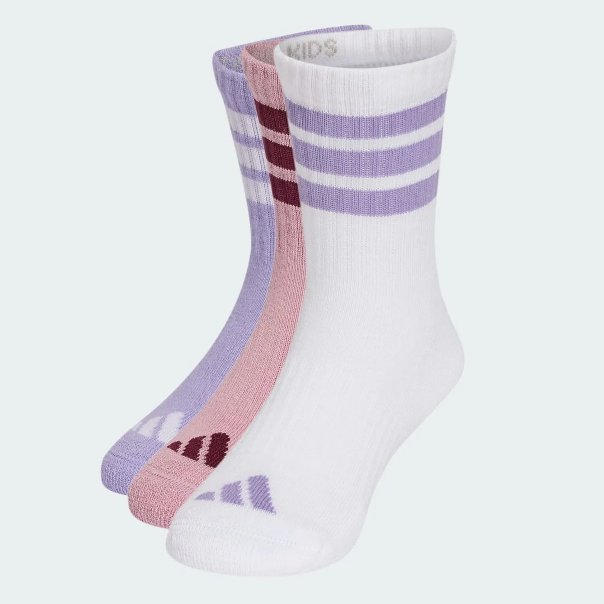 adidas Kids 3-Stripes Cushioned Crew Socks 3 Pair Pack