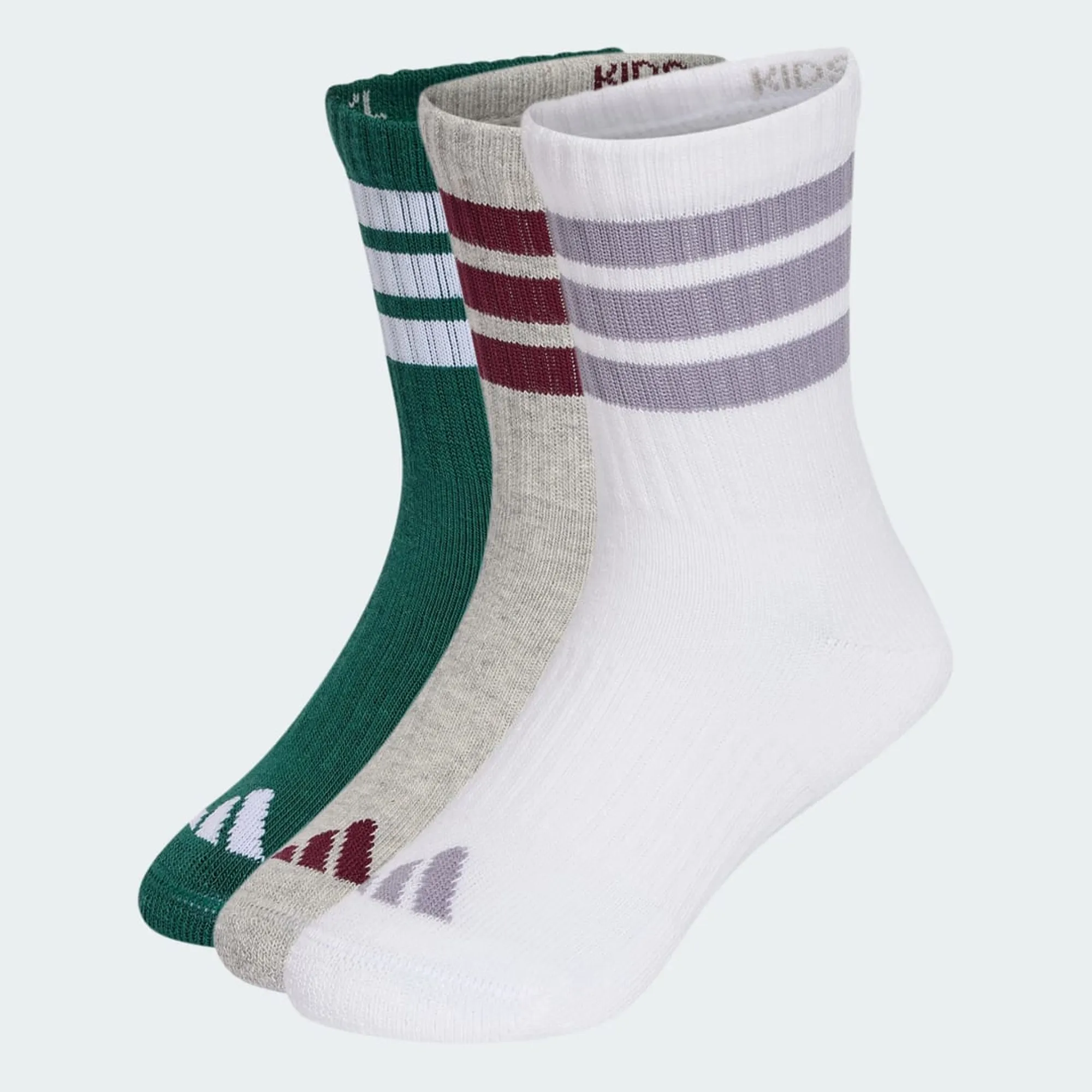 adidas Kids 3-Stripes Cushioned Crew Socks 3 Pair Pack