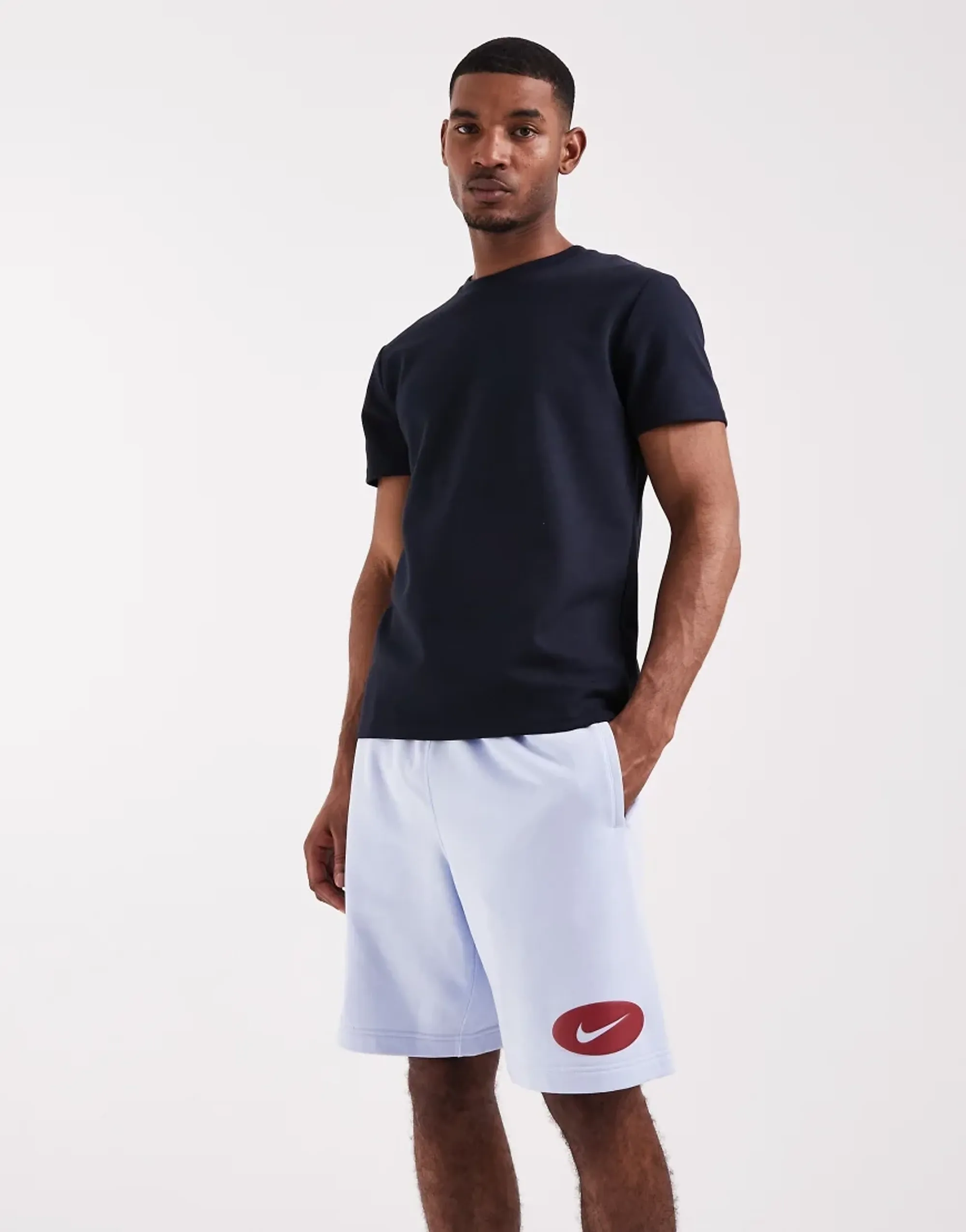 Nike Club French Terry Swoosh Short In Light Blue
