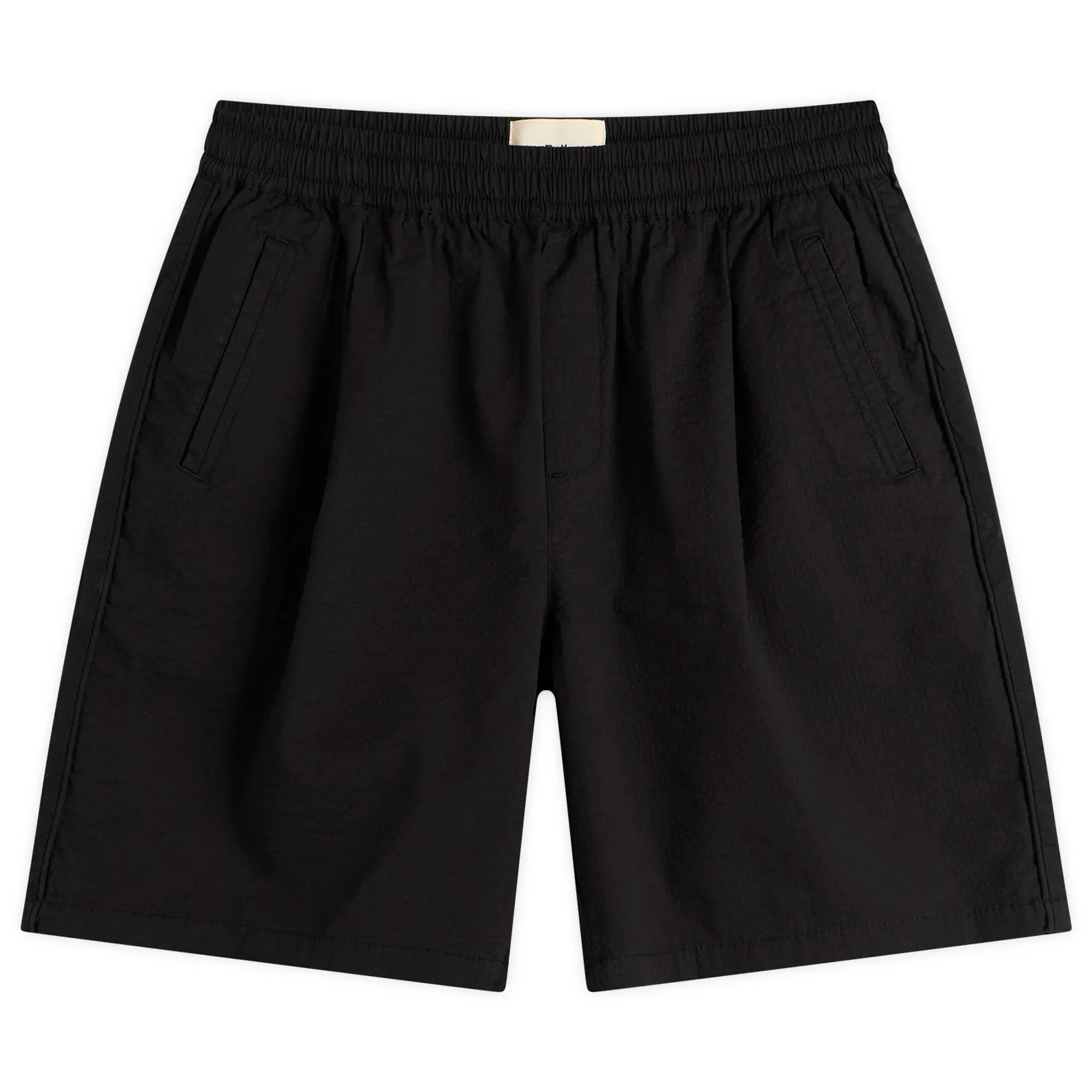 Folk Men's Relaxed Assembly Shorts Black Seersucker