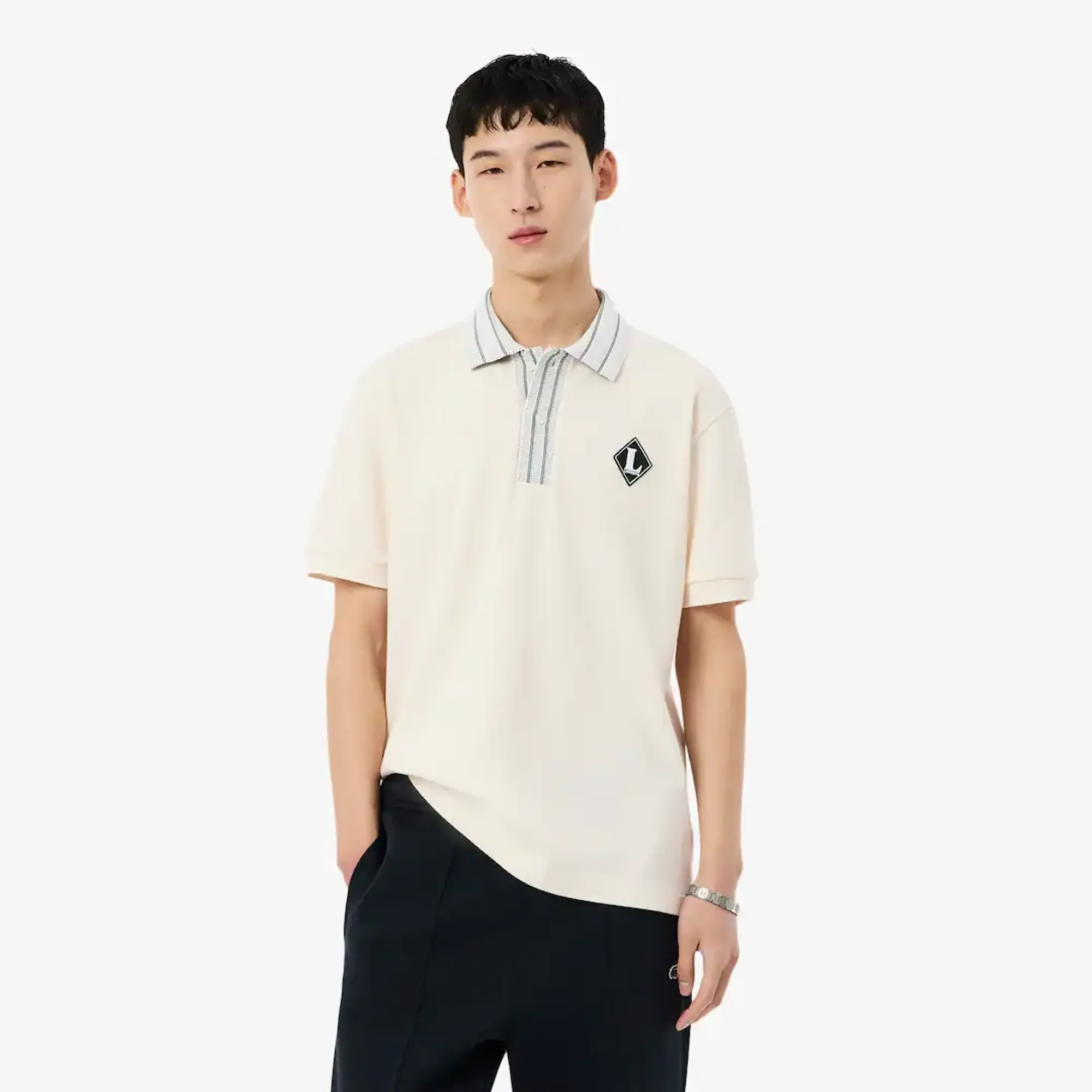 Lacoste French Made Classic Fit Badge Polo Shirt - Ecru White