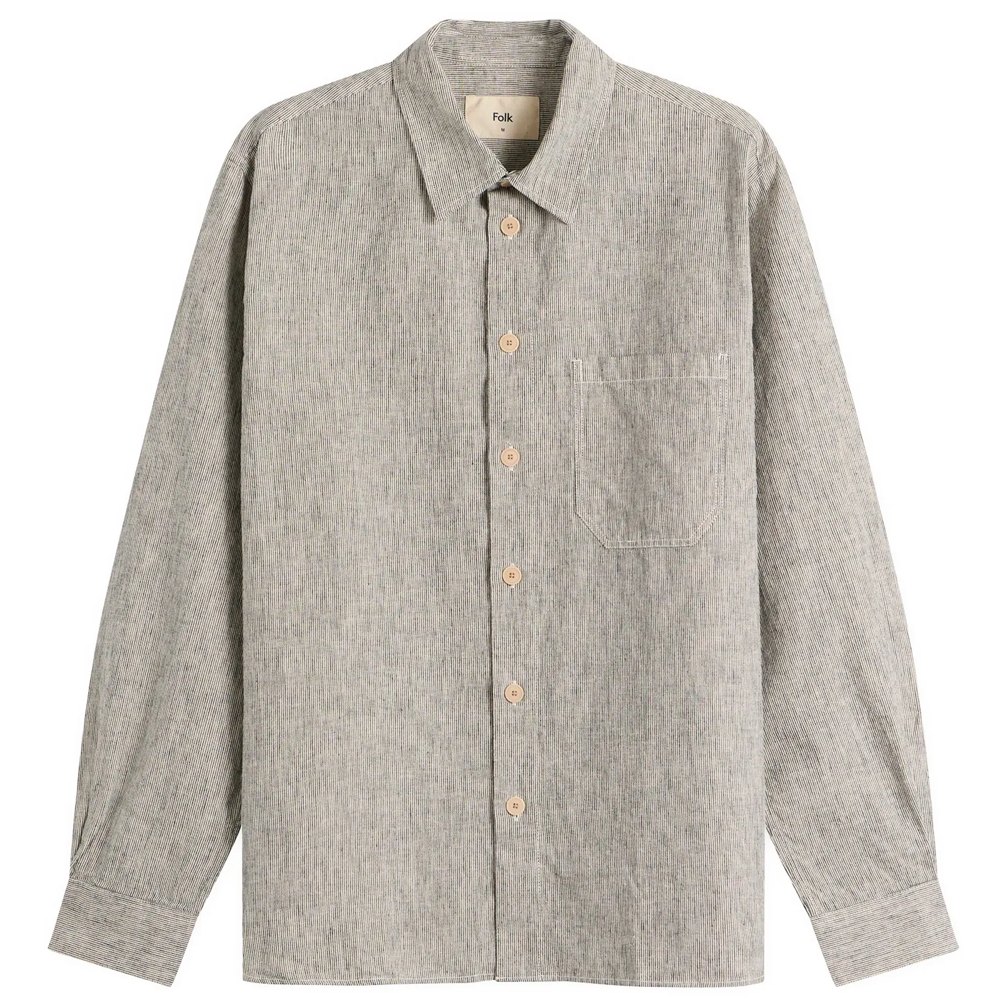 Folk Men's Easy Fit Shirt Black Linen Stripe