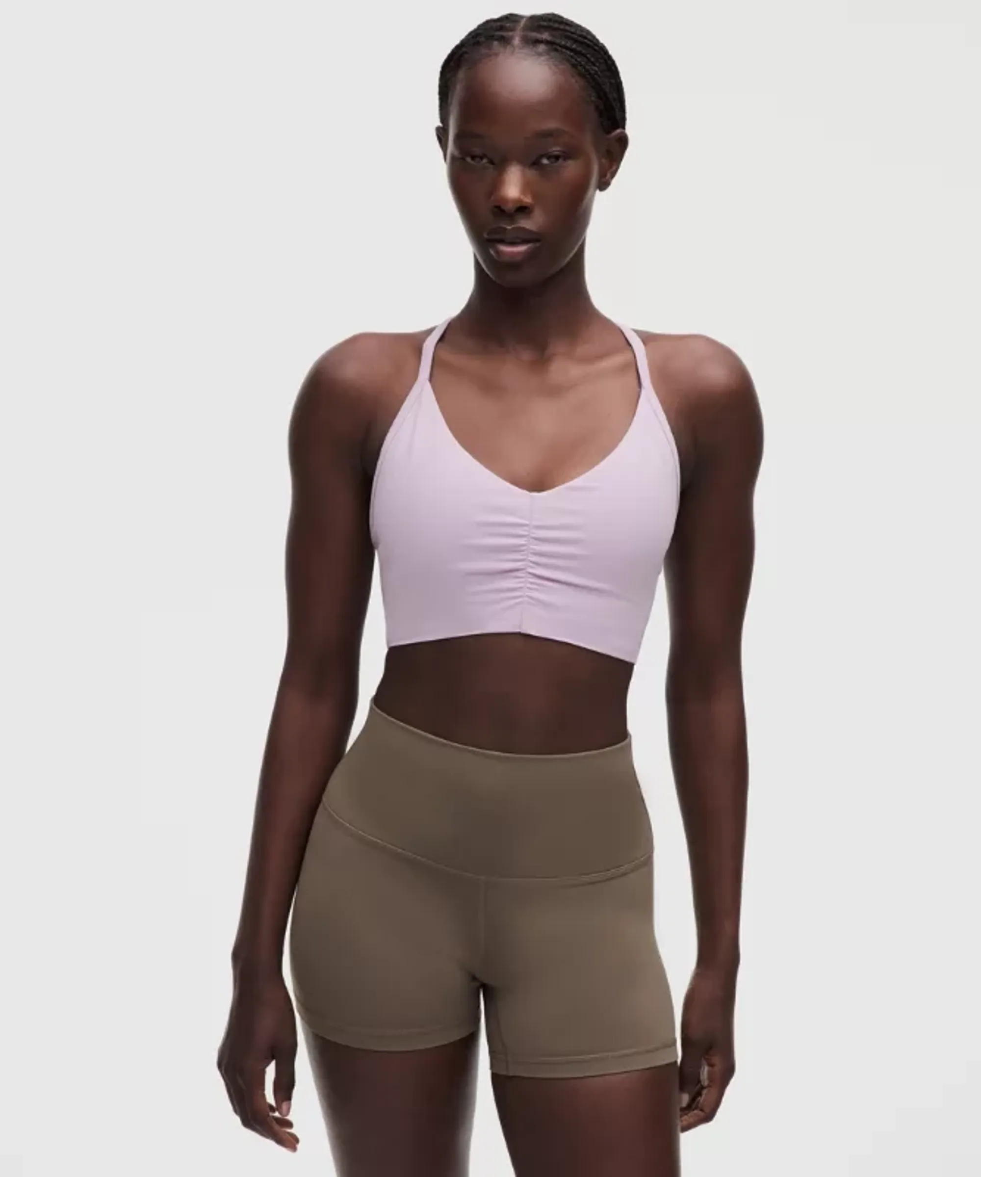 lululemon – Women's Flow Y Ruched Sports Bra Light Support, B/C Cup – Color Purple – Size Large