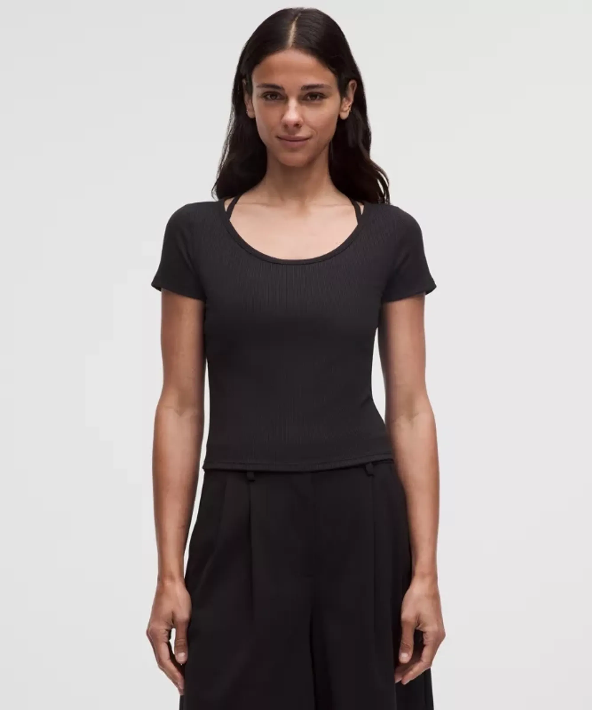 lululemon – Women's Hold Tight Micro-Rib Cross-Back T-Shirt – Color Black – Size 12