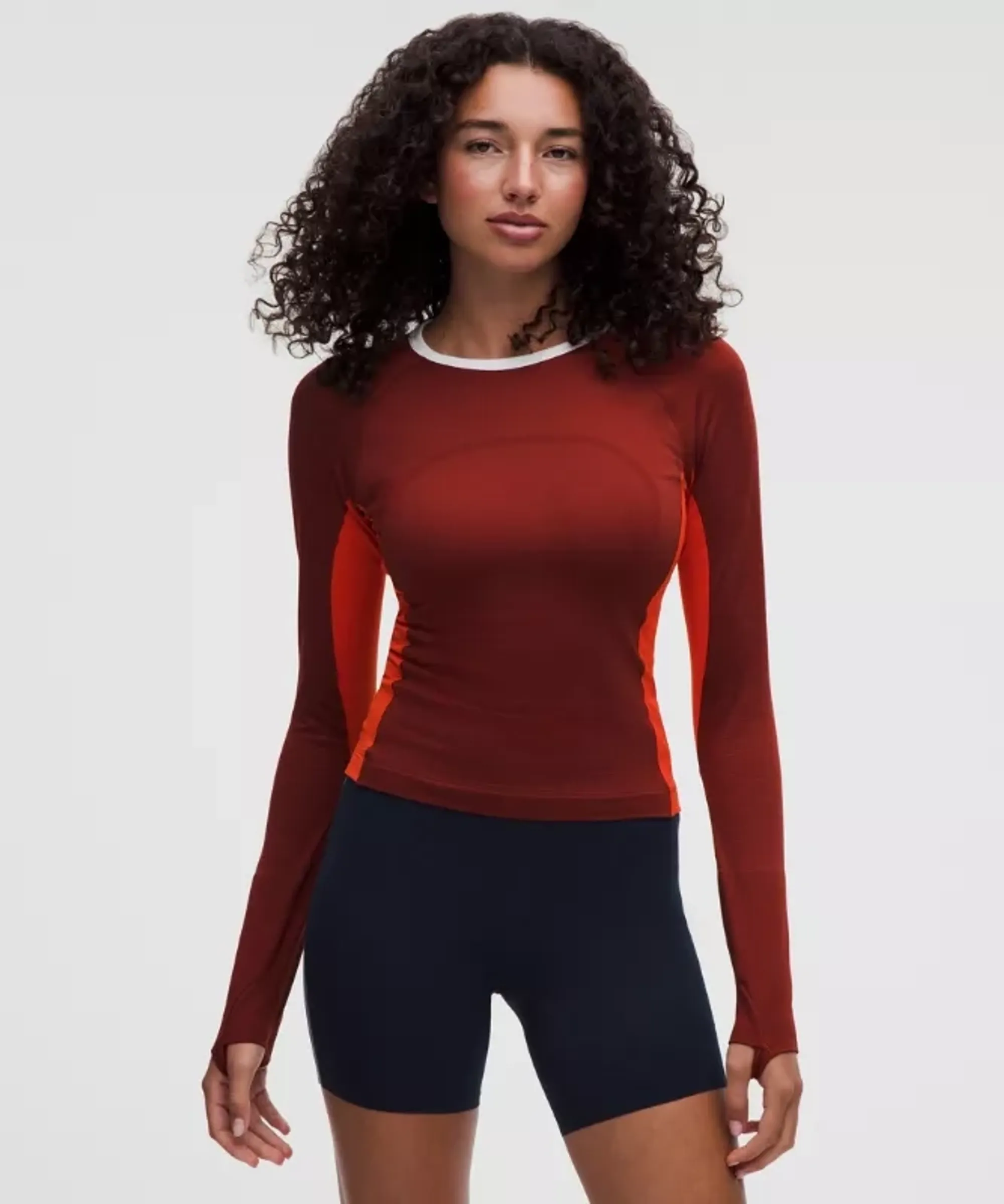 lululemon – Women's Swiftly Tech Long-Sleeve 2.0 Waist Length Colour Block – Color White/Red – Size 2