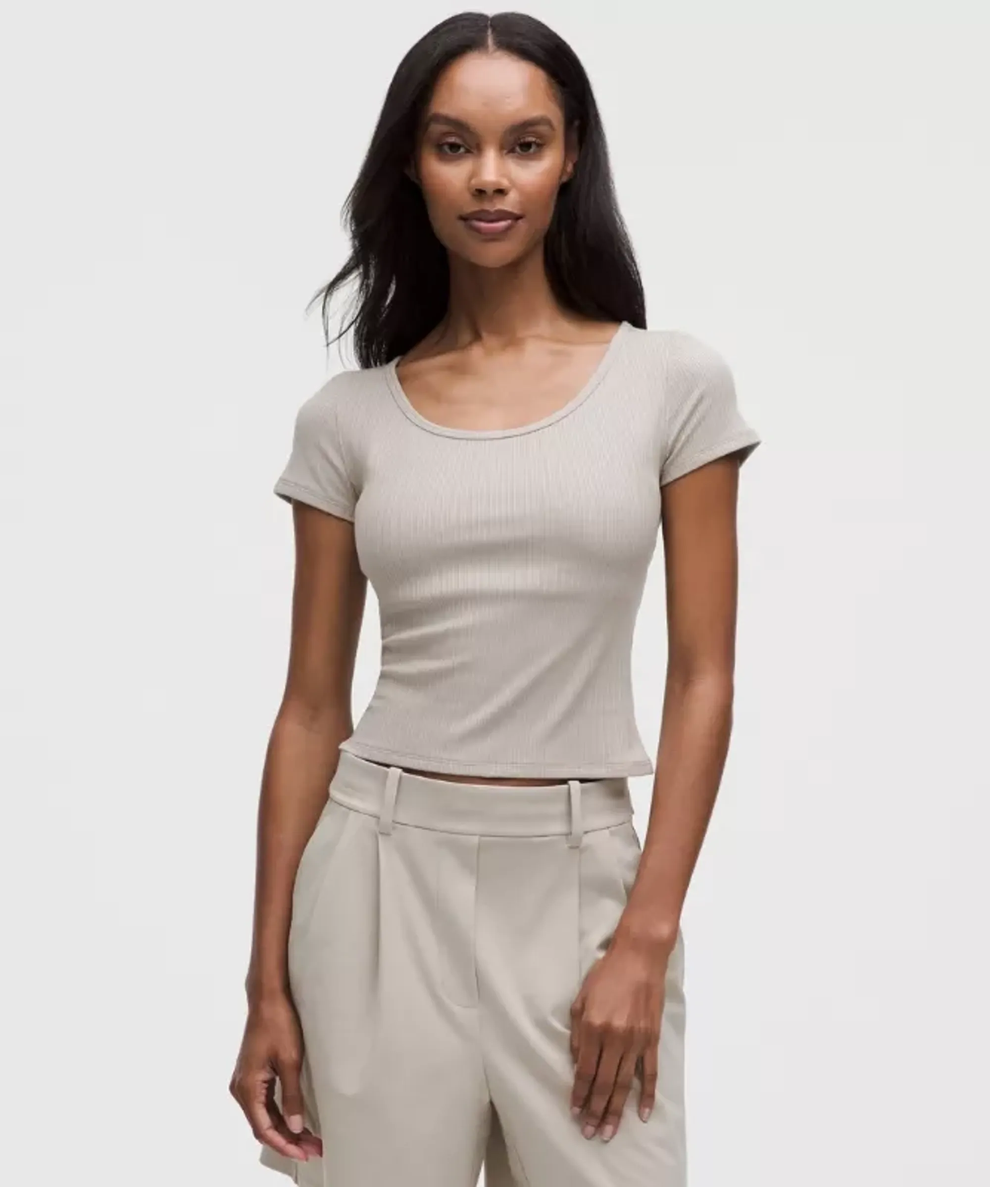 lululemon – Women's Hold Tight Micro-Rib Cross-Back T-Shirt – Color Khaki – Size 2