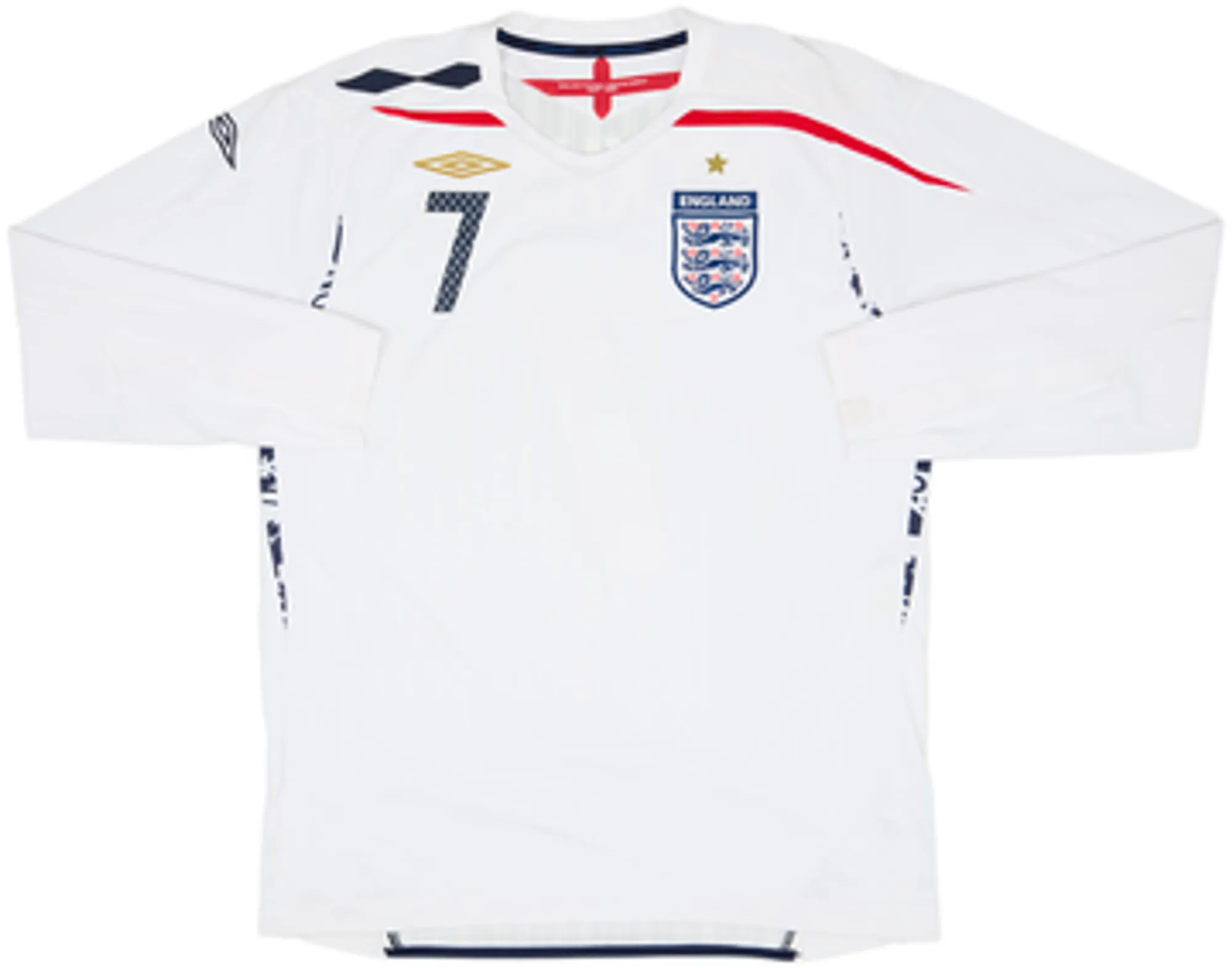 2007-09 England Home L/S Shirt Beckham #7 - 6/10 - (L)