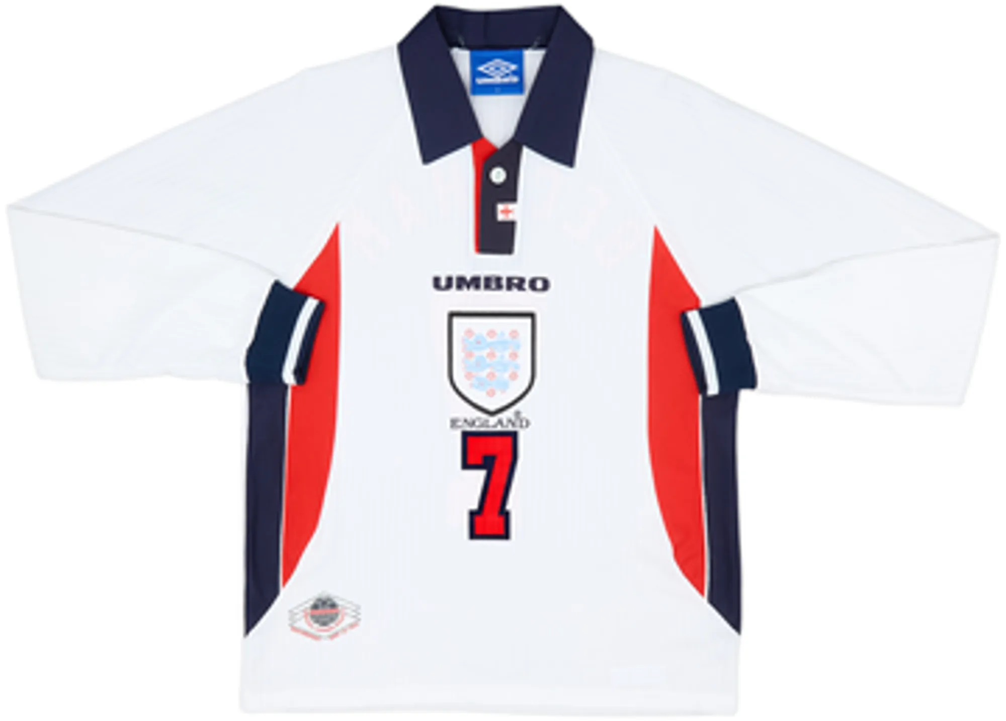1997-99 England Home L/S Shirt Beckham #7 - 8/10 - (Y)