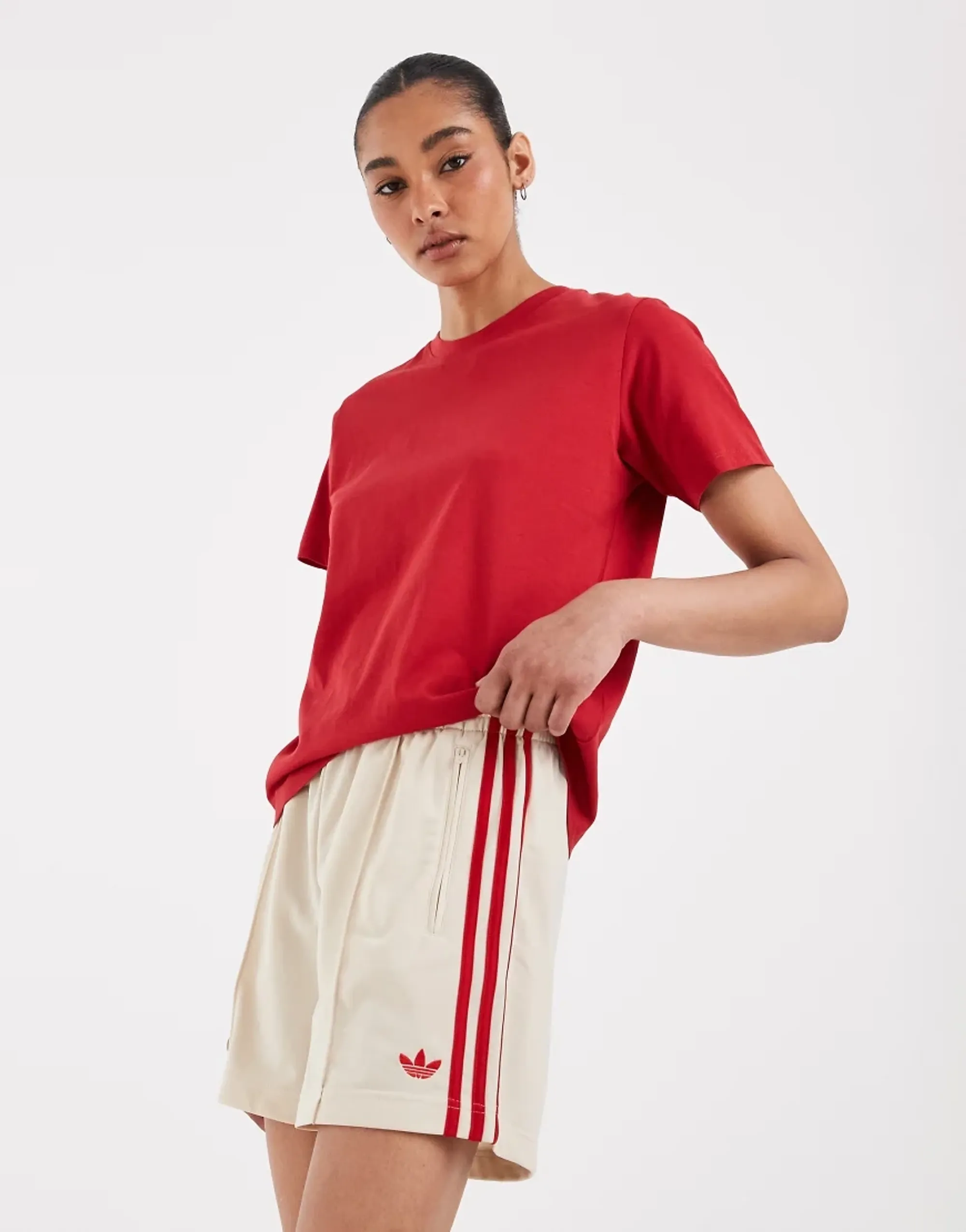 Adidas Originals Firebird Shorts In Cream And Red-White