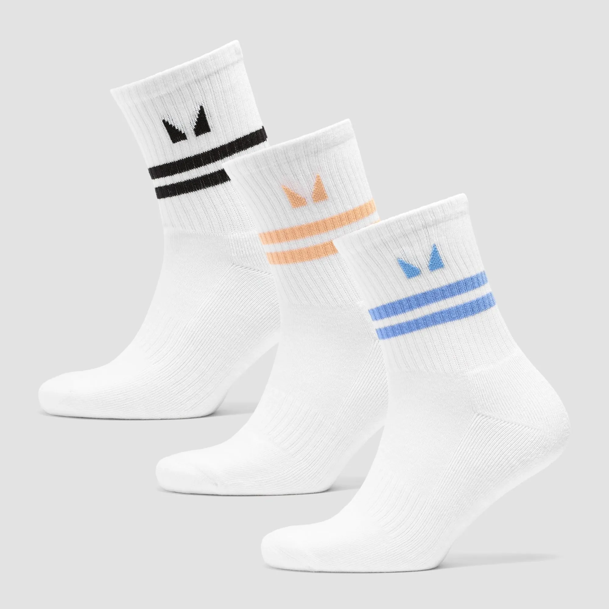 MP Stripe Retro Crew Socks (3 Pack) - Cornflower Blue/Washed Black/Peach - UK - 2-5