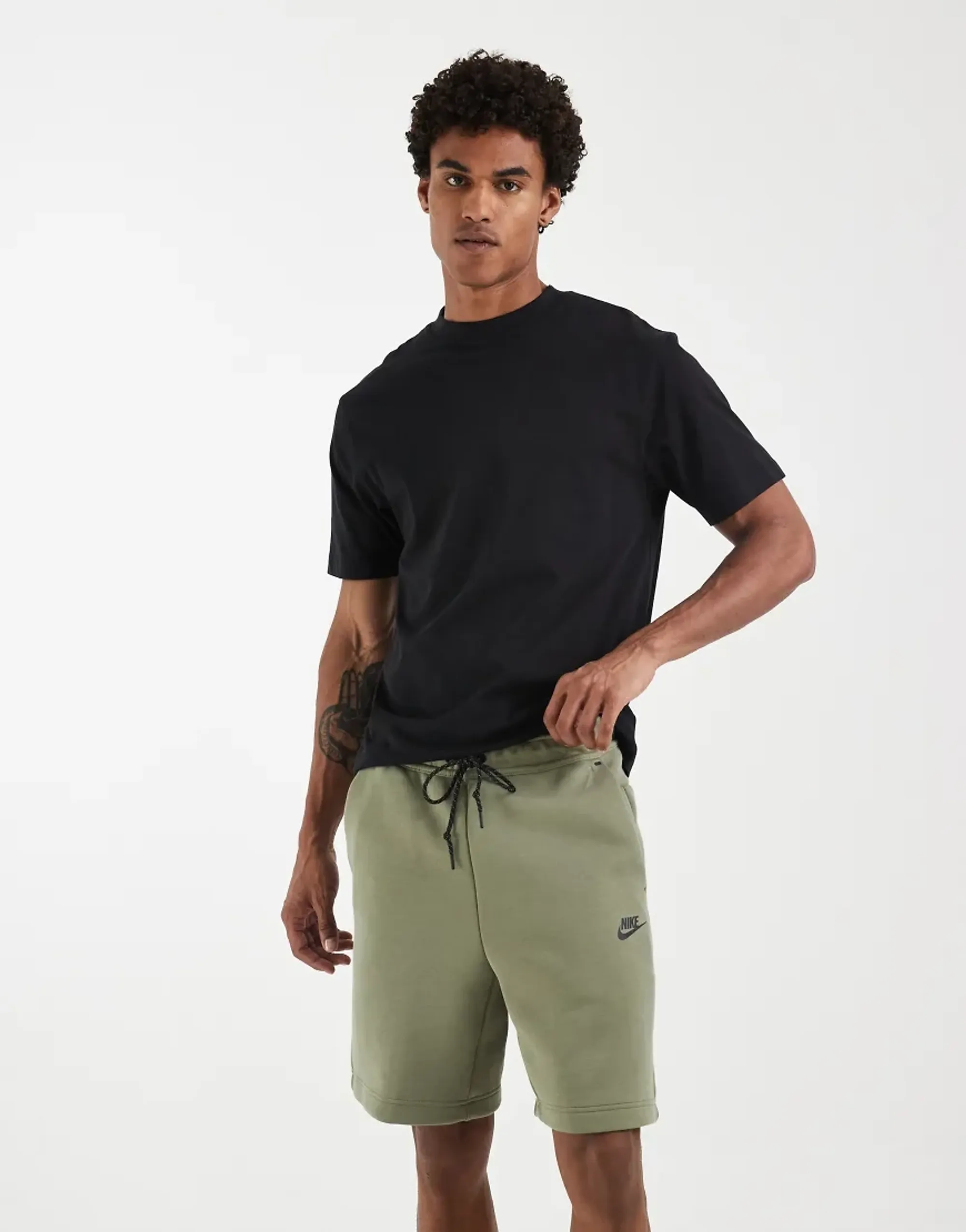 Nike Tech Fleece Knit Shorts In Khaki-Green
