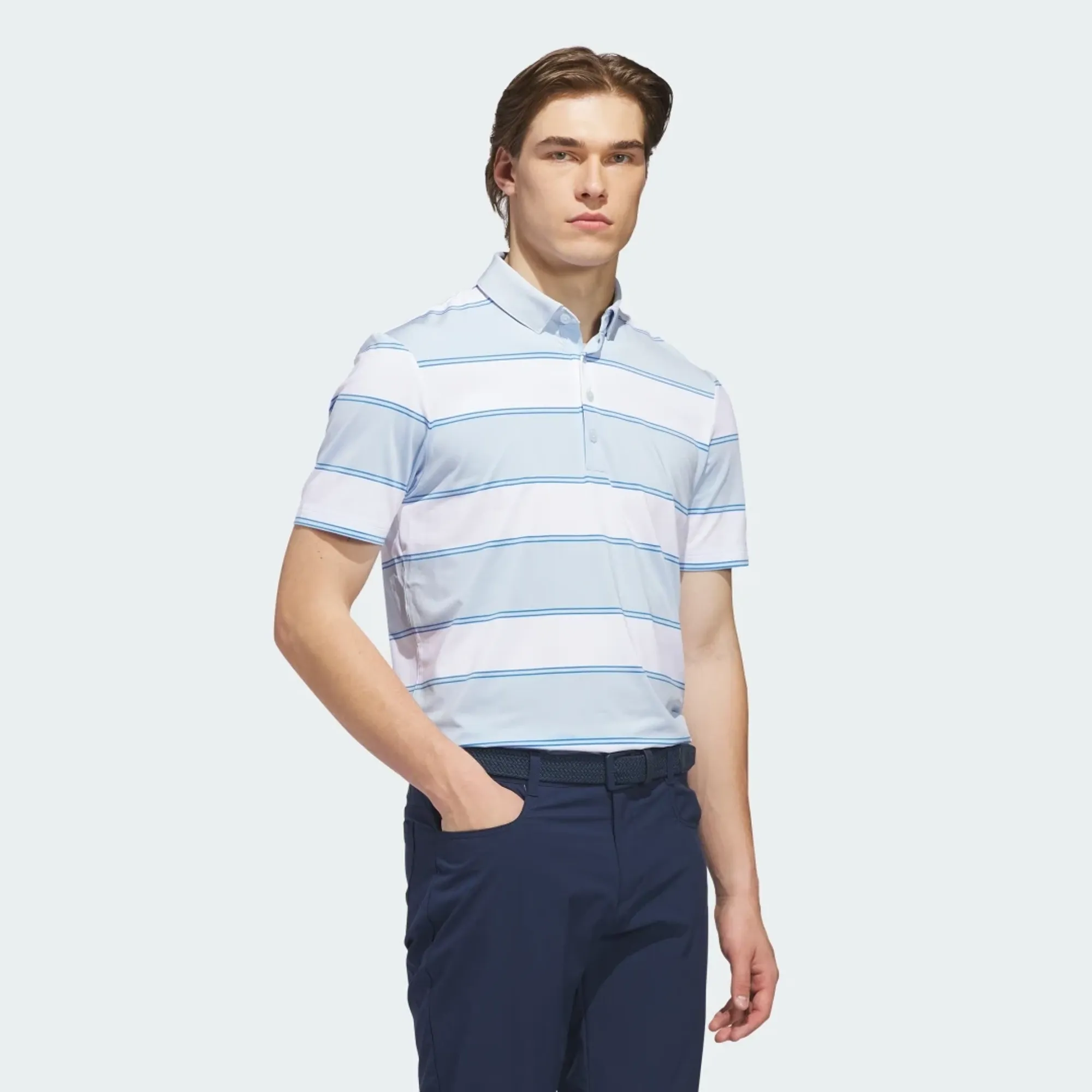 Arsenal adidas Golf Blue Striped Polo Shirt, Blue
