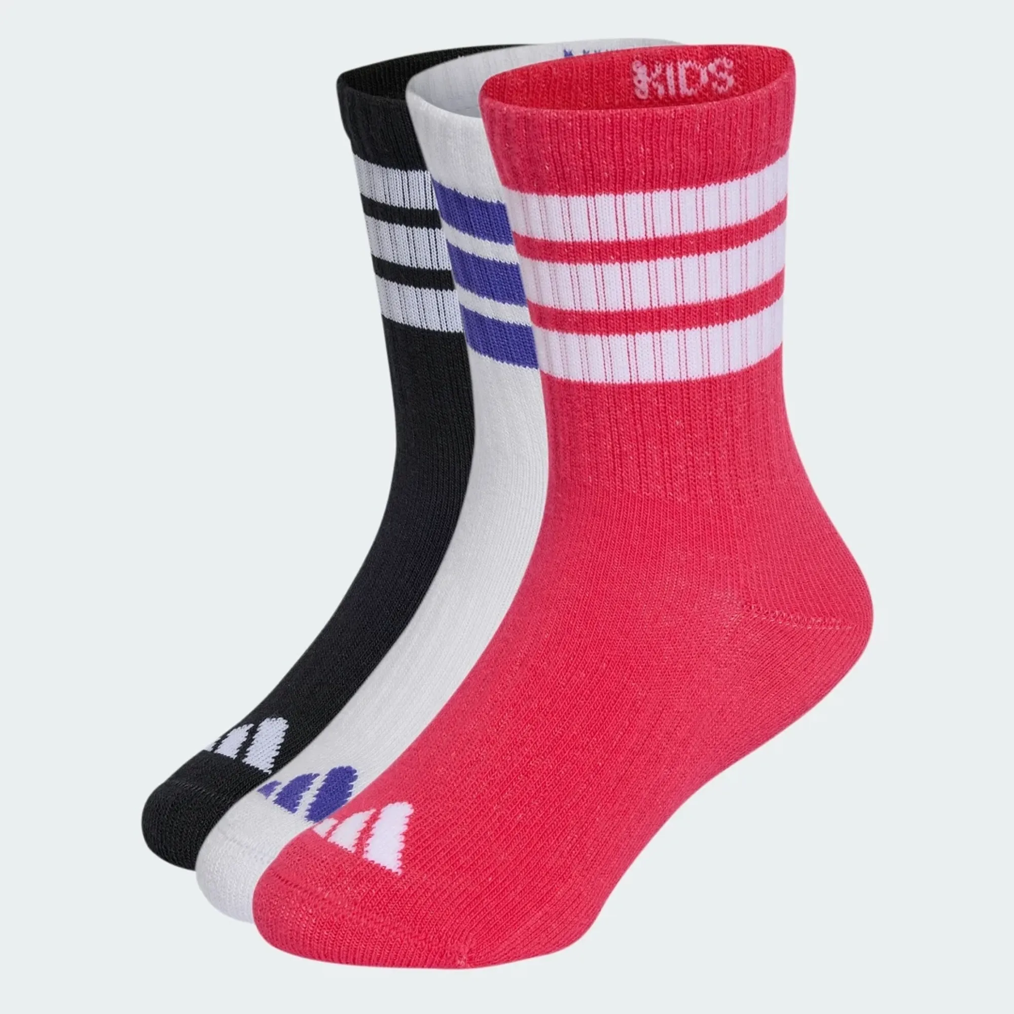 adidas Kids 3-Stripes Cushioned Crew Socks 3 Pair Pack